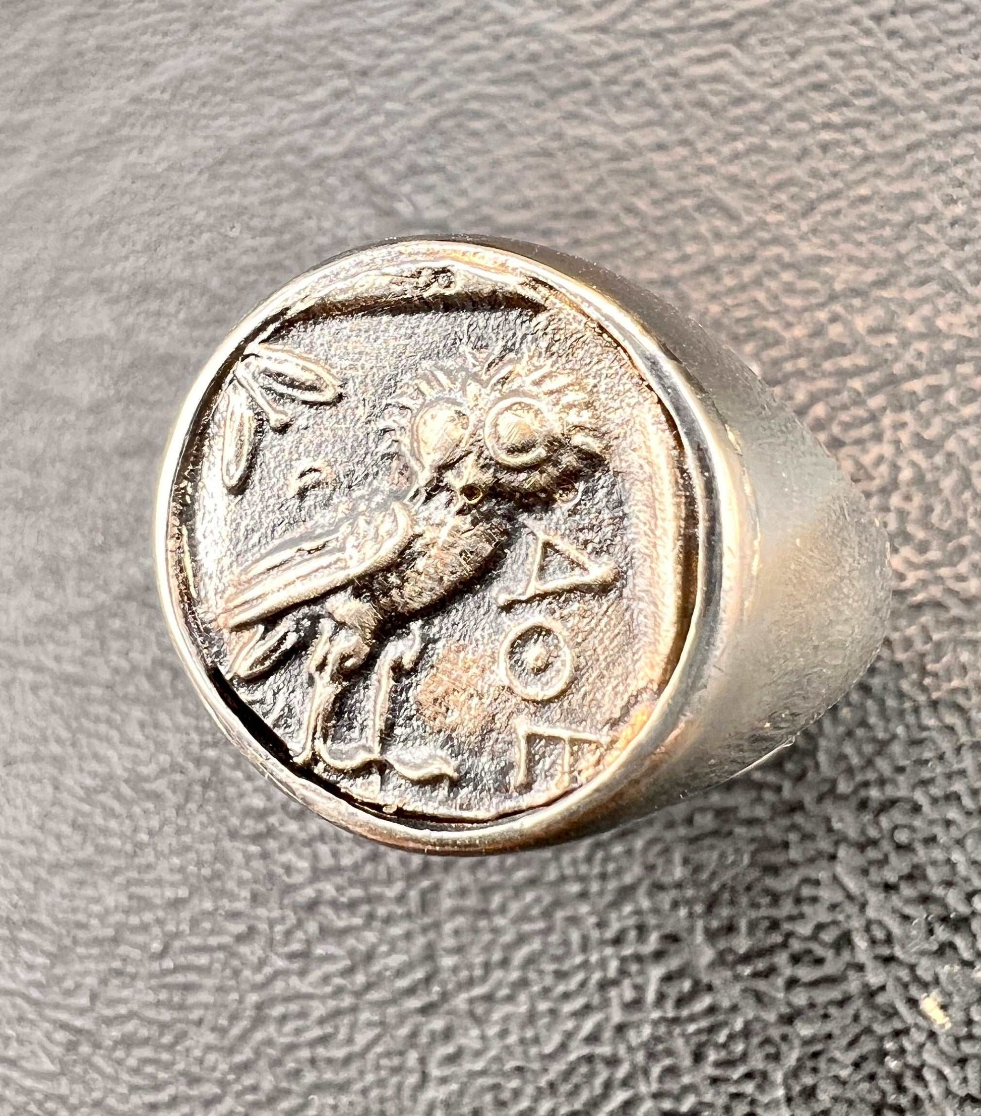 Silver 925 Ring with Ancient Owl Coin 15mm < Silver 925 Rings