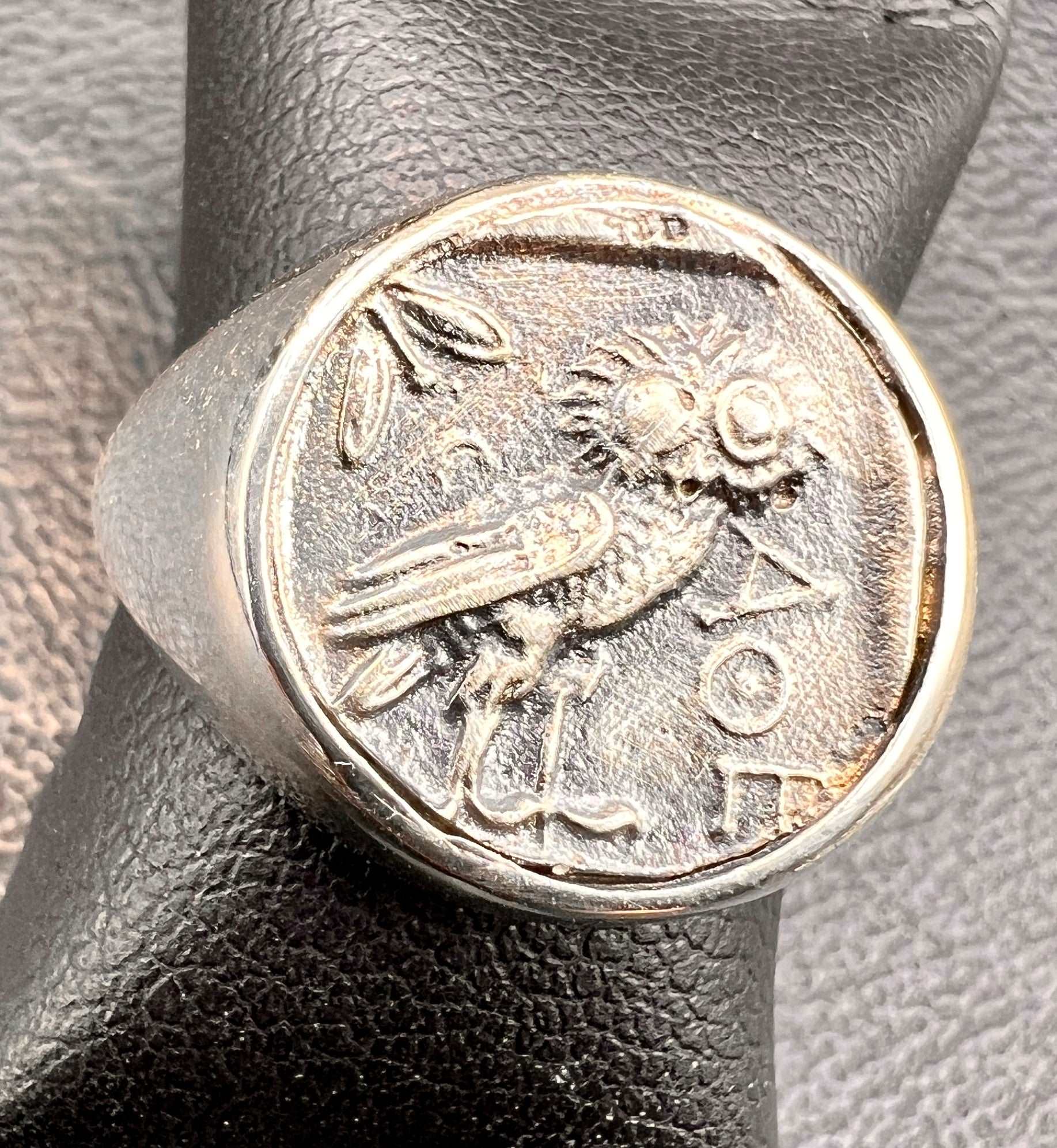 Athena owl Signet ring ancient Greek coin copy 925 Silver