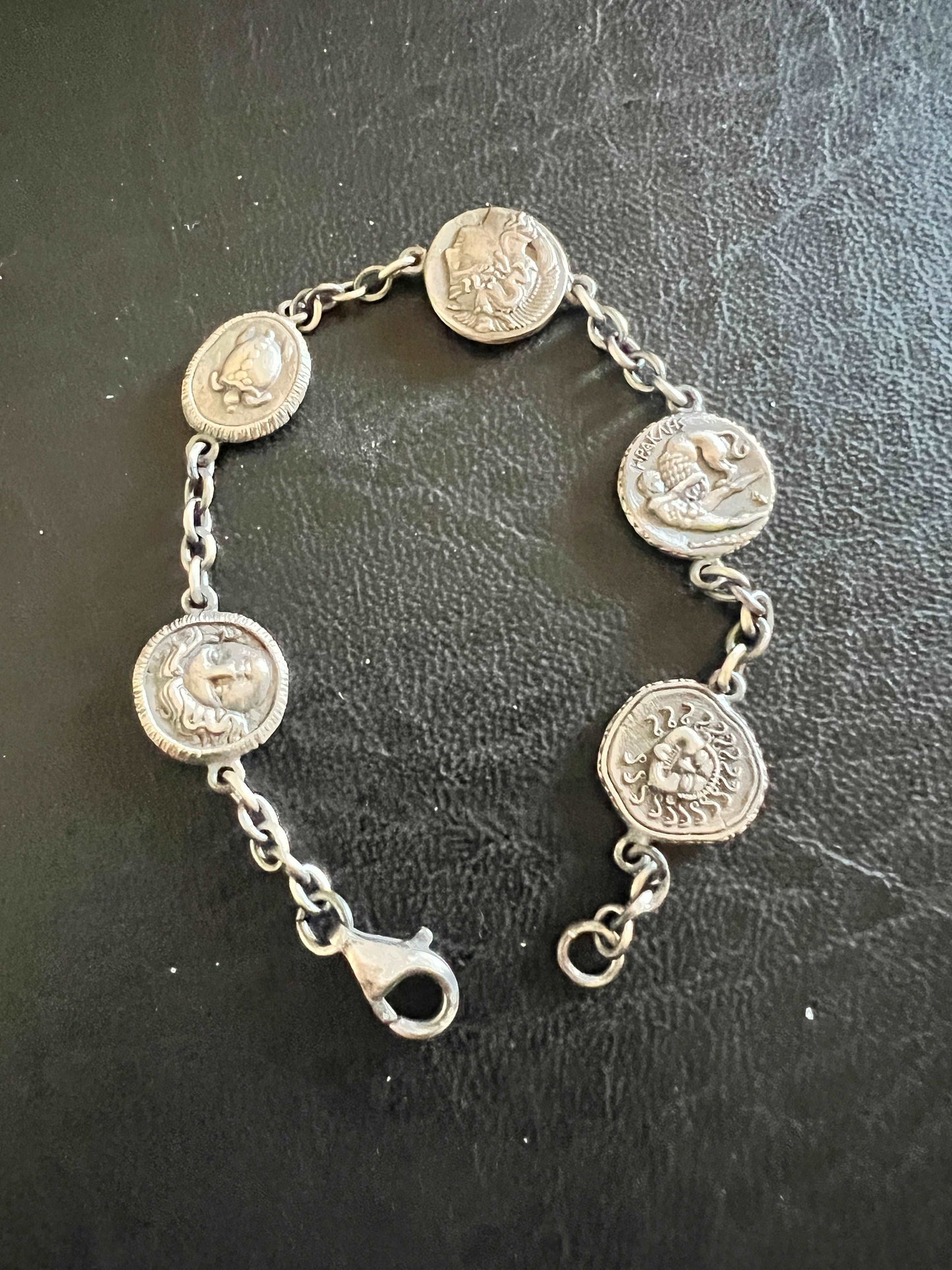 Coin bracelet ancient Greek Goddess Athena Medusa Sun God Helios Turtle the Athenian owl