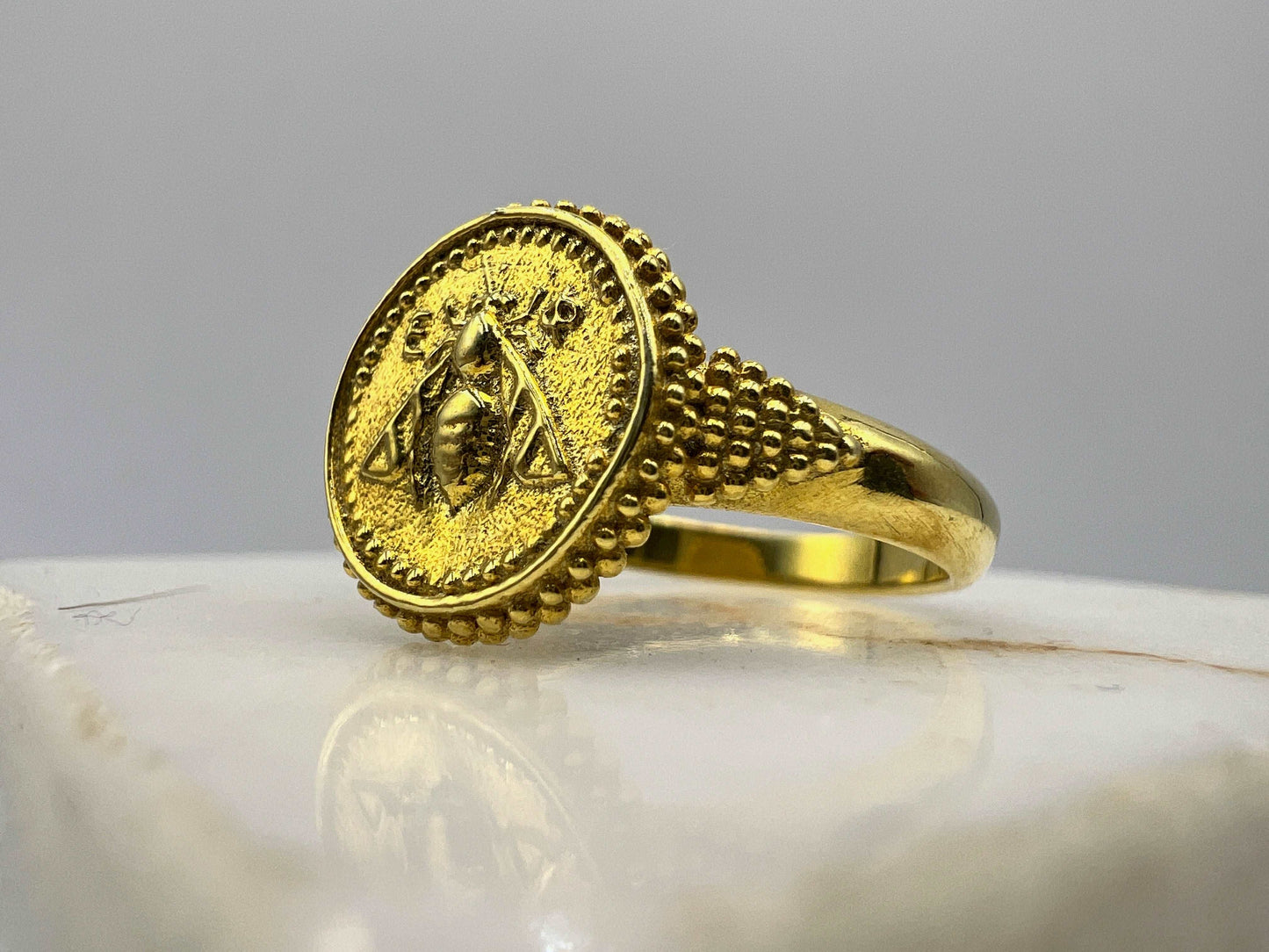 Artemis Goddess Sacred Bee  Ancient Greek Coin Ring,  Bee ring, solid gold