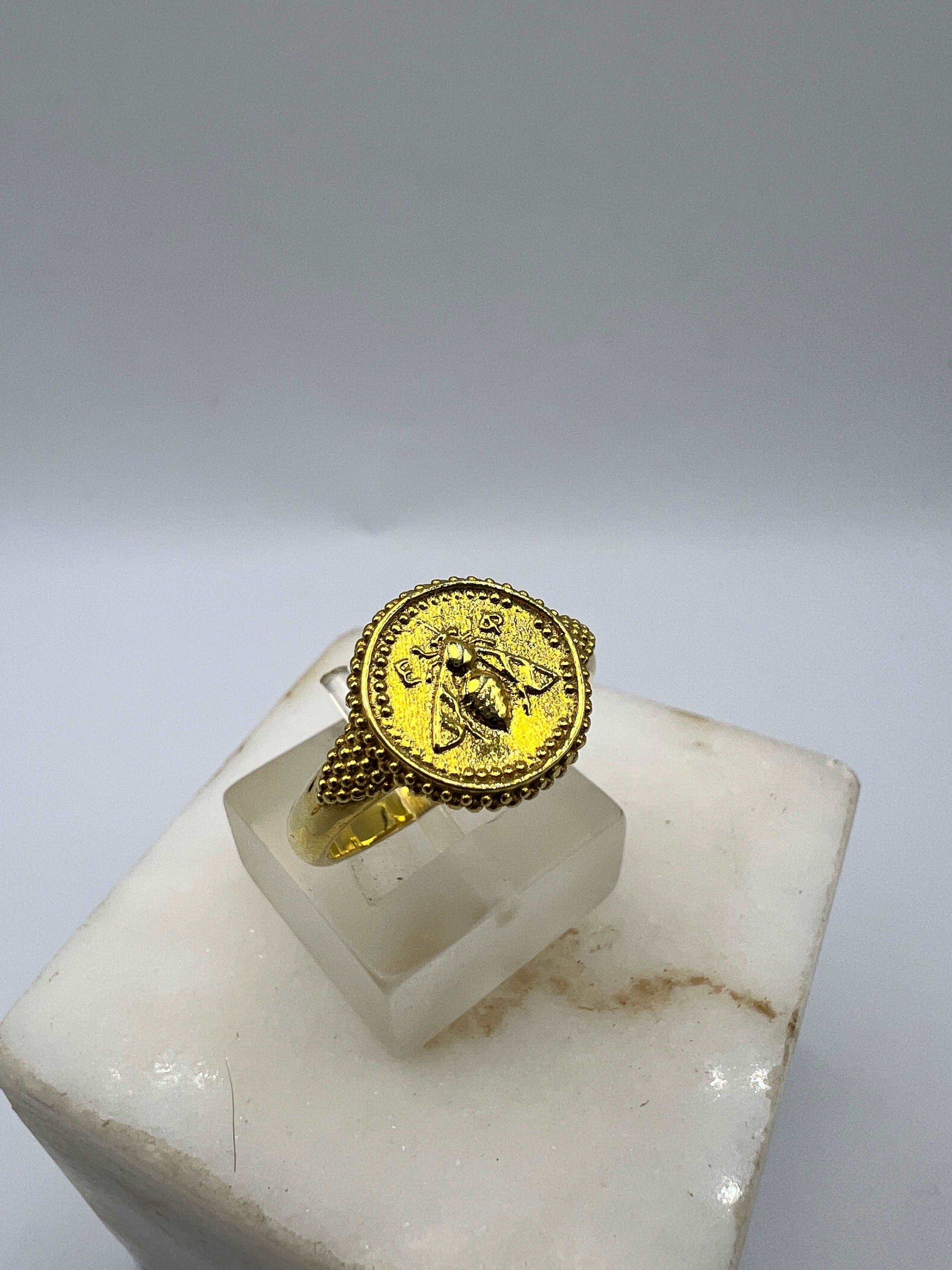 Artemis Goddess Sacred Bee  Ancient Greek Coin Ring,  Bee ring, solid gold