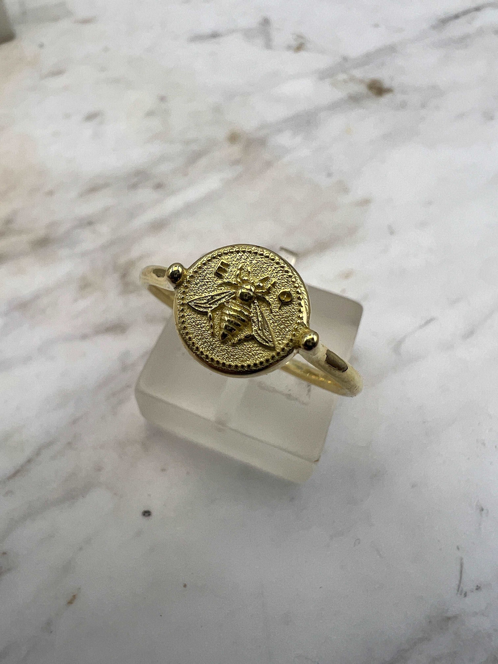 Artemis Goddess Ancient Greek Sacred Bee Coin Ring,  Bee ring, Gold bee ring
