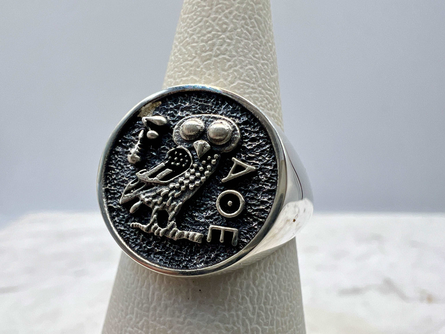 Athena owl Signet ring ancient Greek coin copy 925 Silver