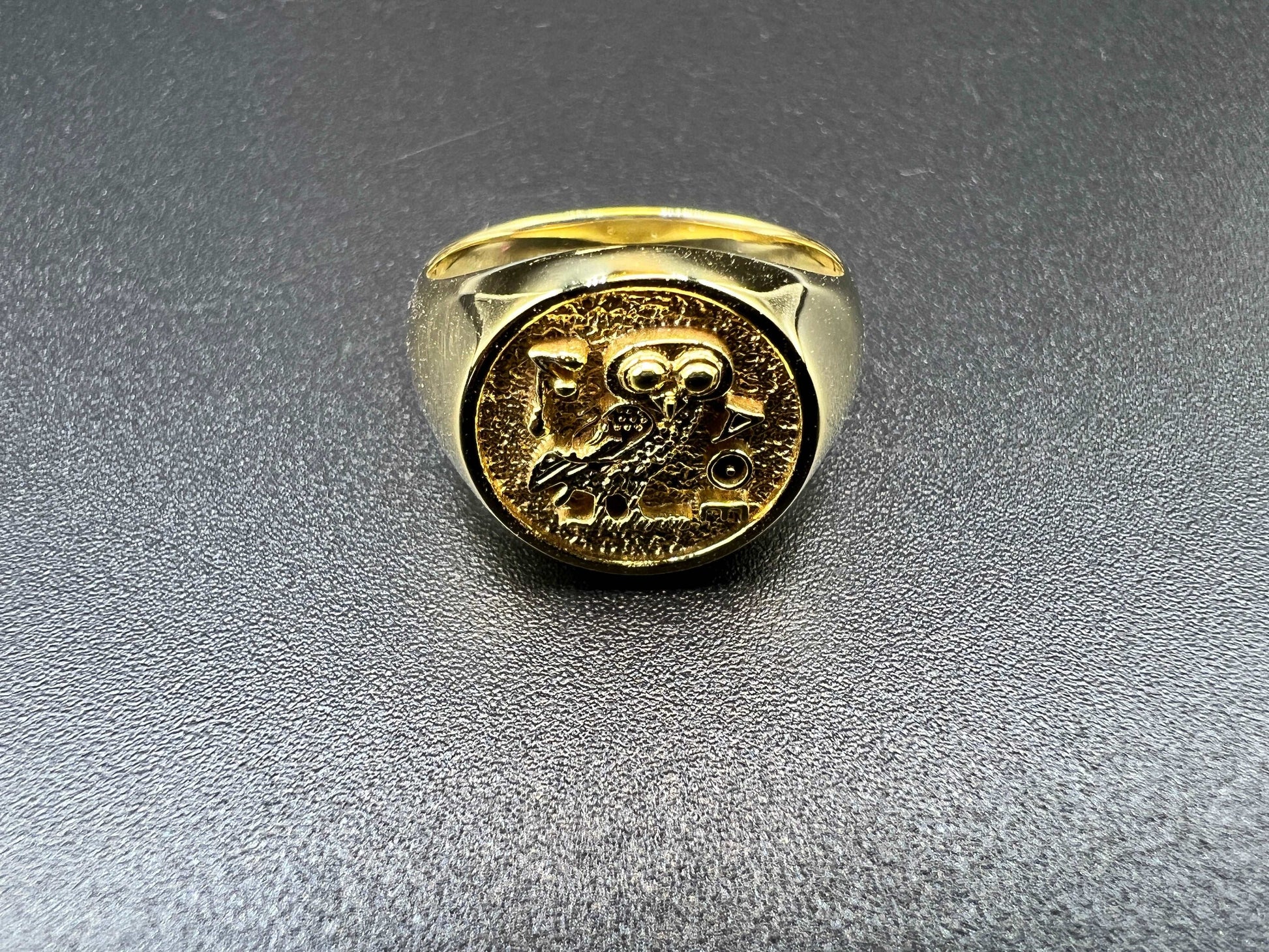 Athena owl Signet ring ancient Greek coin copy Solid gold