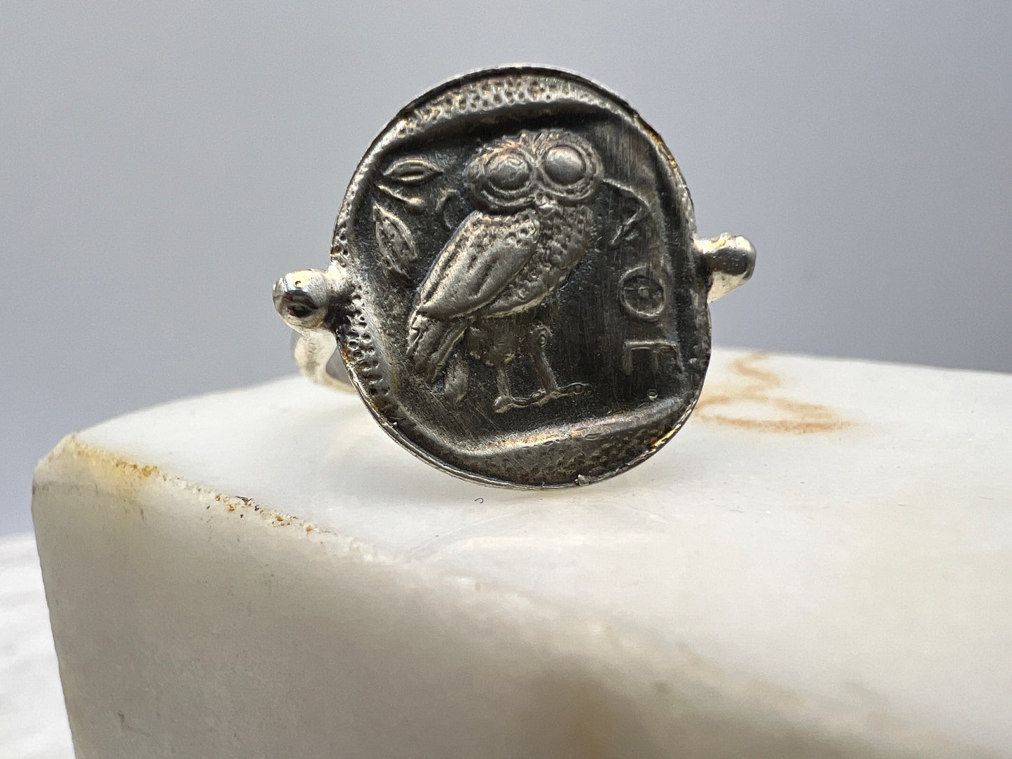 Owl of Goddess Athena Coin Ring Sterling silver 925