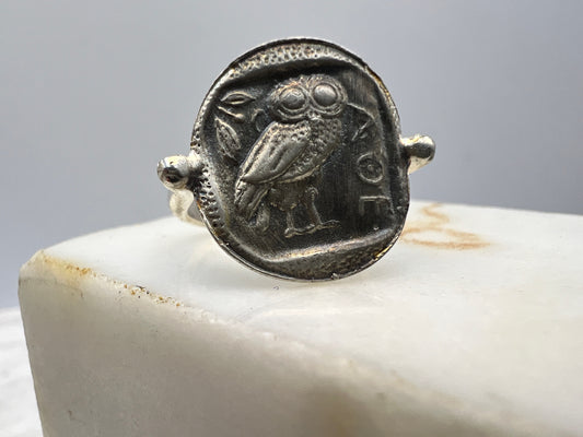 Owl of Goddess Athena Coin Ring Sterling silver 925
