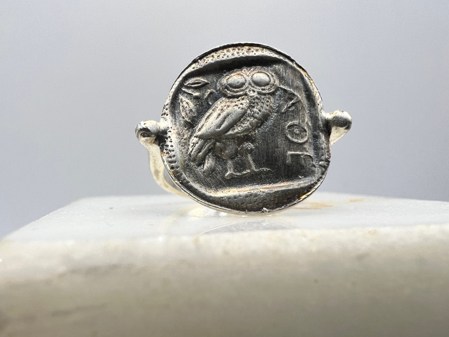 Owl of Goddess Athena Coin Ring Sterling silver 925