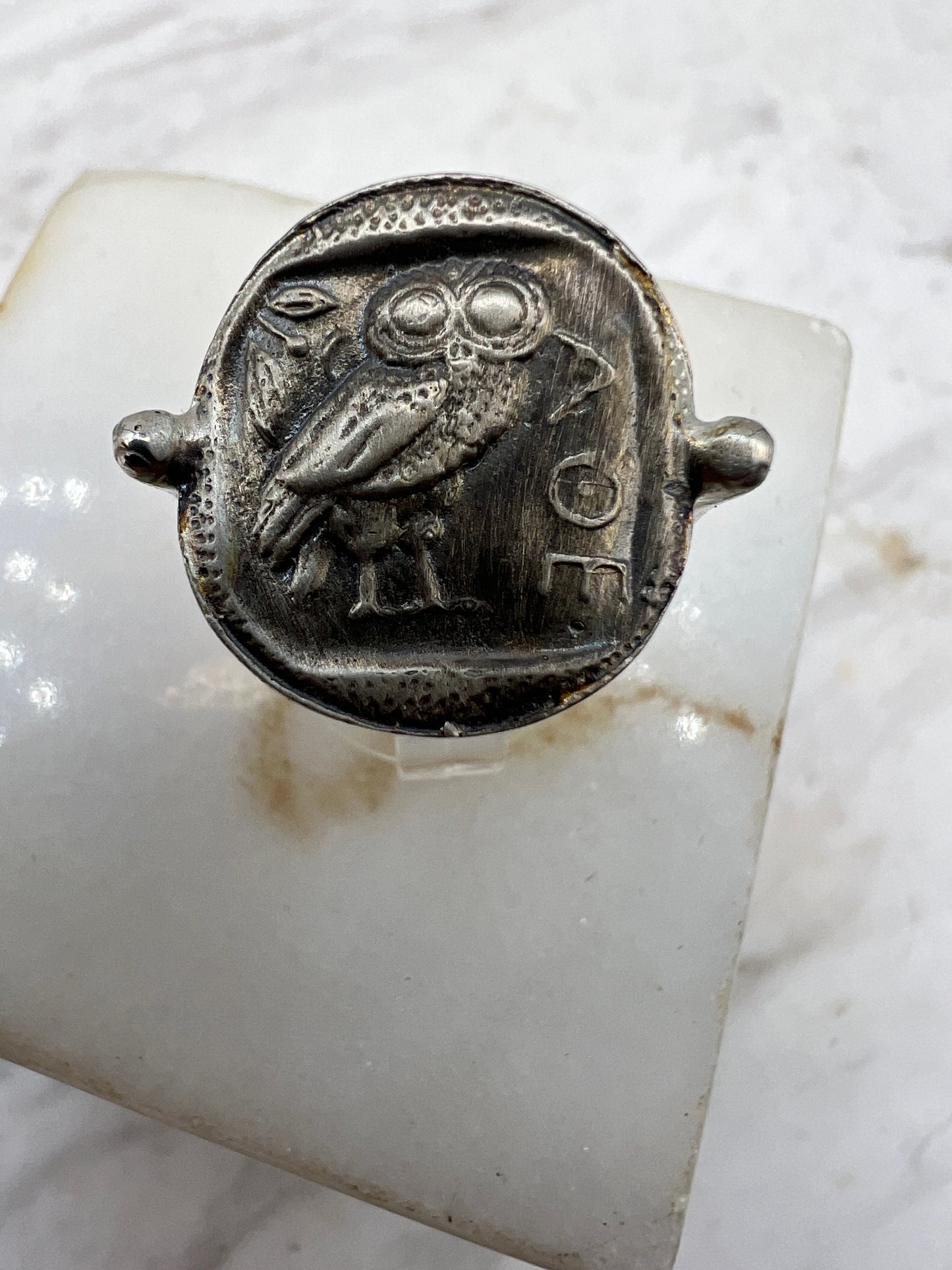 Owl of Goddess Athena Coin Ring Sterling silver 925