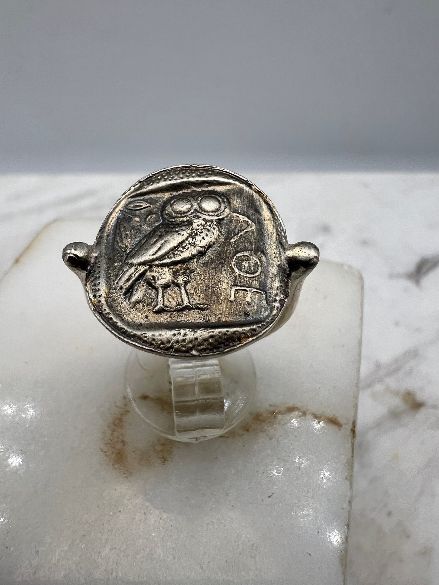 Owl of Goddess Athena Coin Ring Sterling silver 925