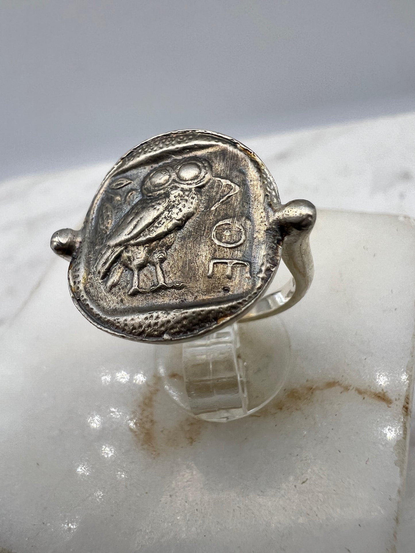 Owl of Goddess Athena Coin Ring Sterling silver 925