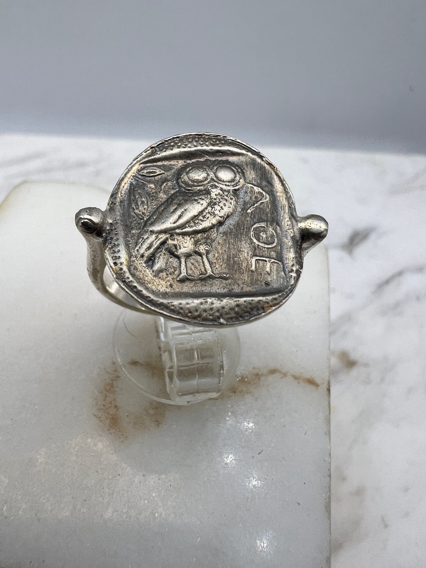 Owl of Goddess Athena Coin Ring Sterling silver 925