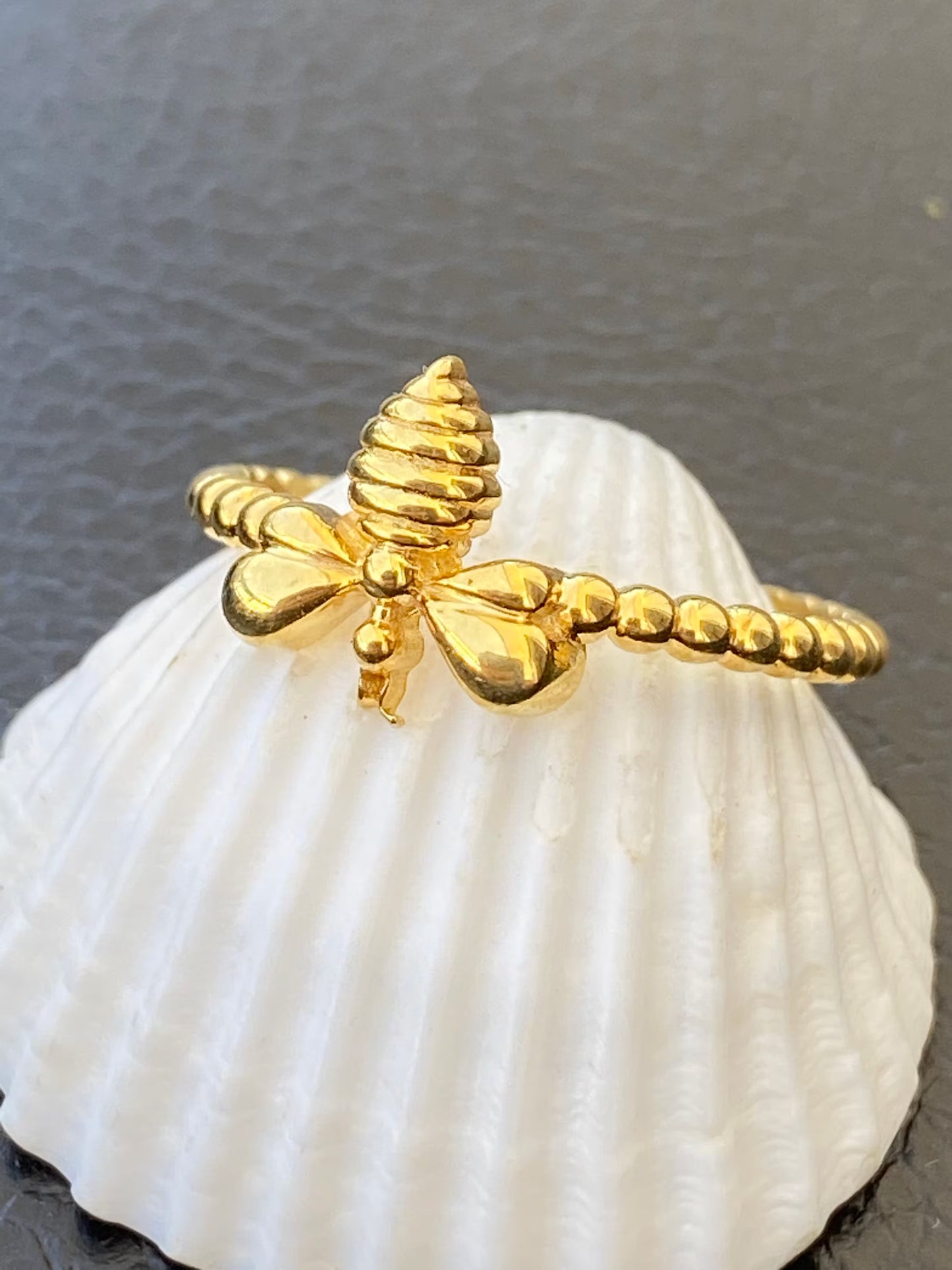 Bee ring sterling silver gold plated Greek Honey bee handmade