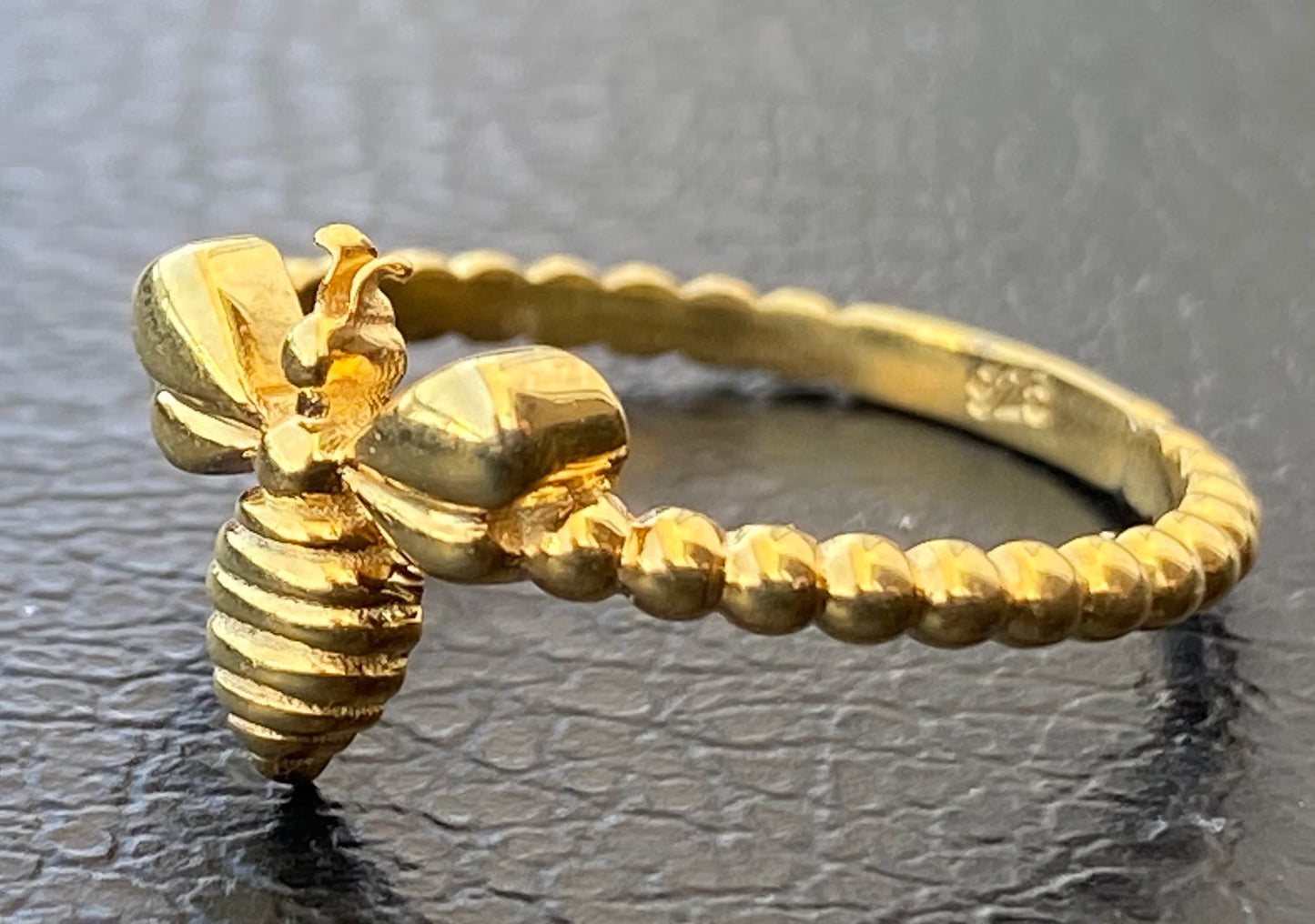 Bee ring sterling silver gold plated Greek Honey bee handmade