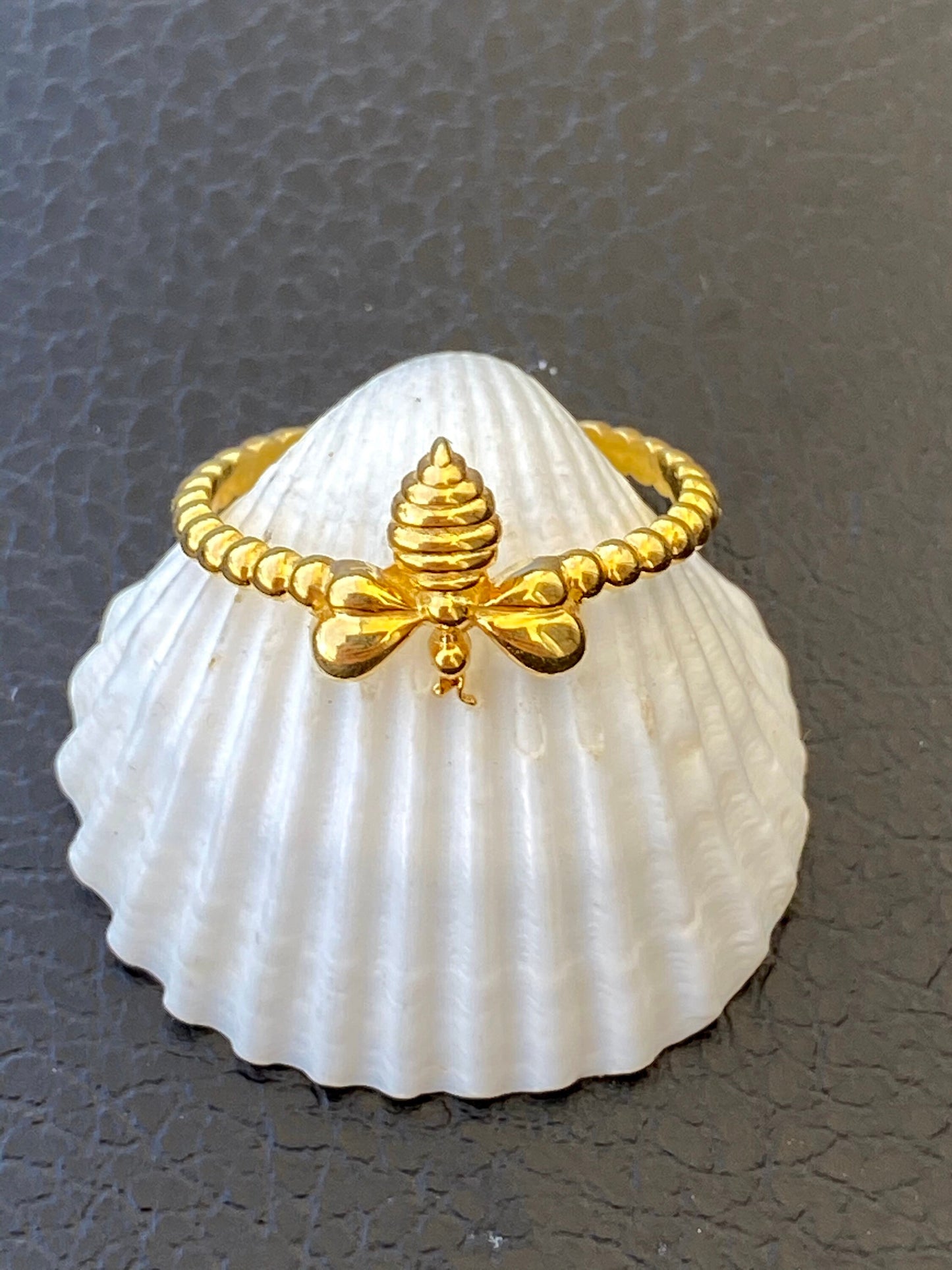 Bee ring sterling silver gold plated Greek Honey bee handmade