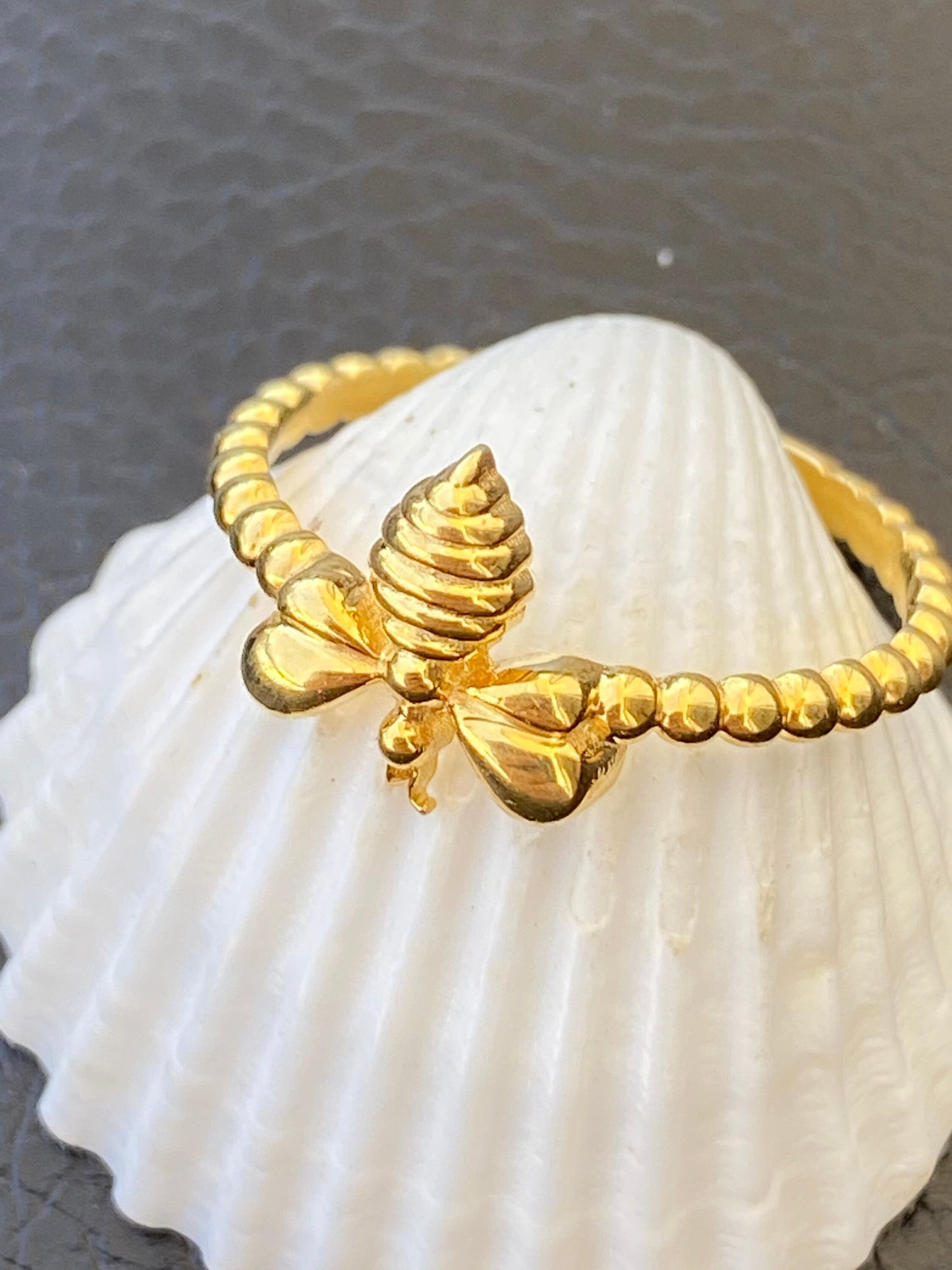 Bee ring sterling silver gold plated Greek Honey bee handmade