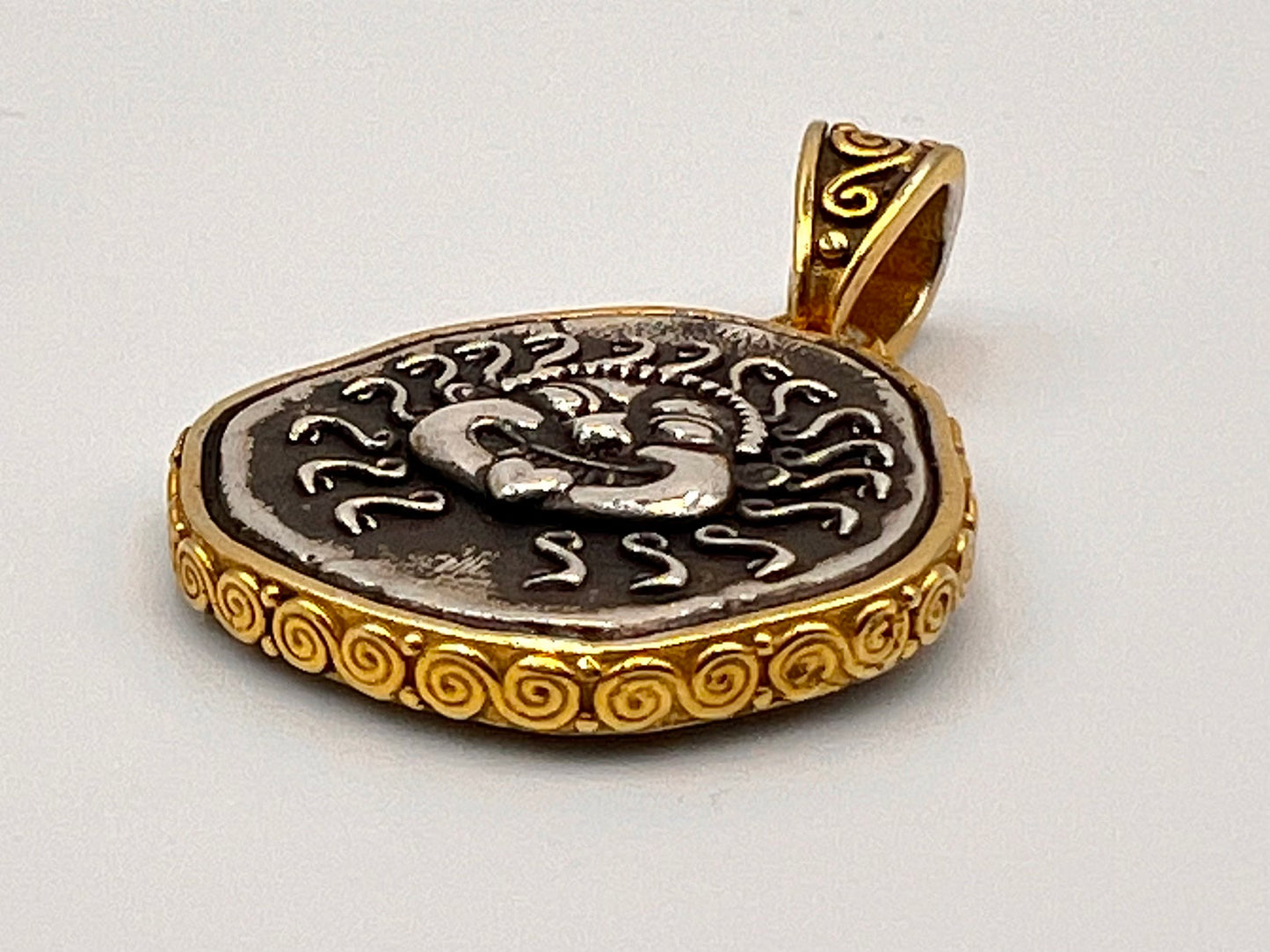 Medusa Gorgon Protective Coin Pendant Sterling Silver 925 with Gold Plating