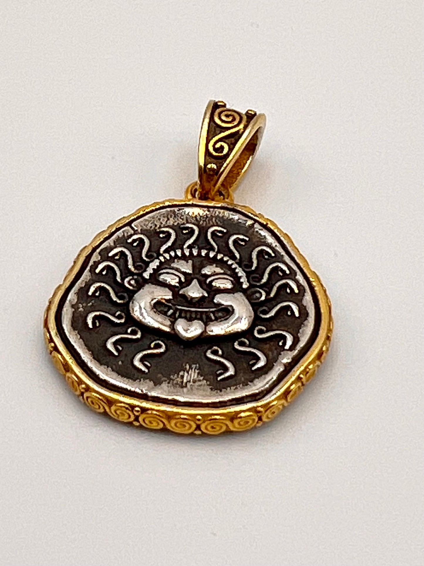 Medusa Gorgon Protective Coin Pendant Sterling Silver 925 with Gold Plating