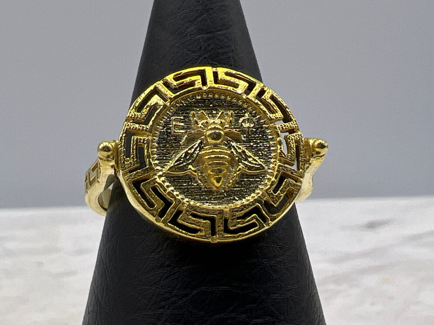 Artemis Goddess Ancient Greek Sacred Bee Greek key Meander Coin Ring