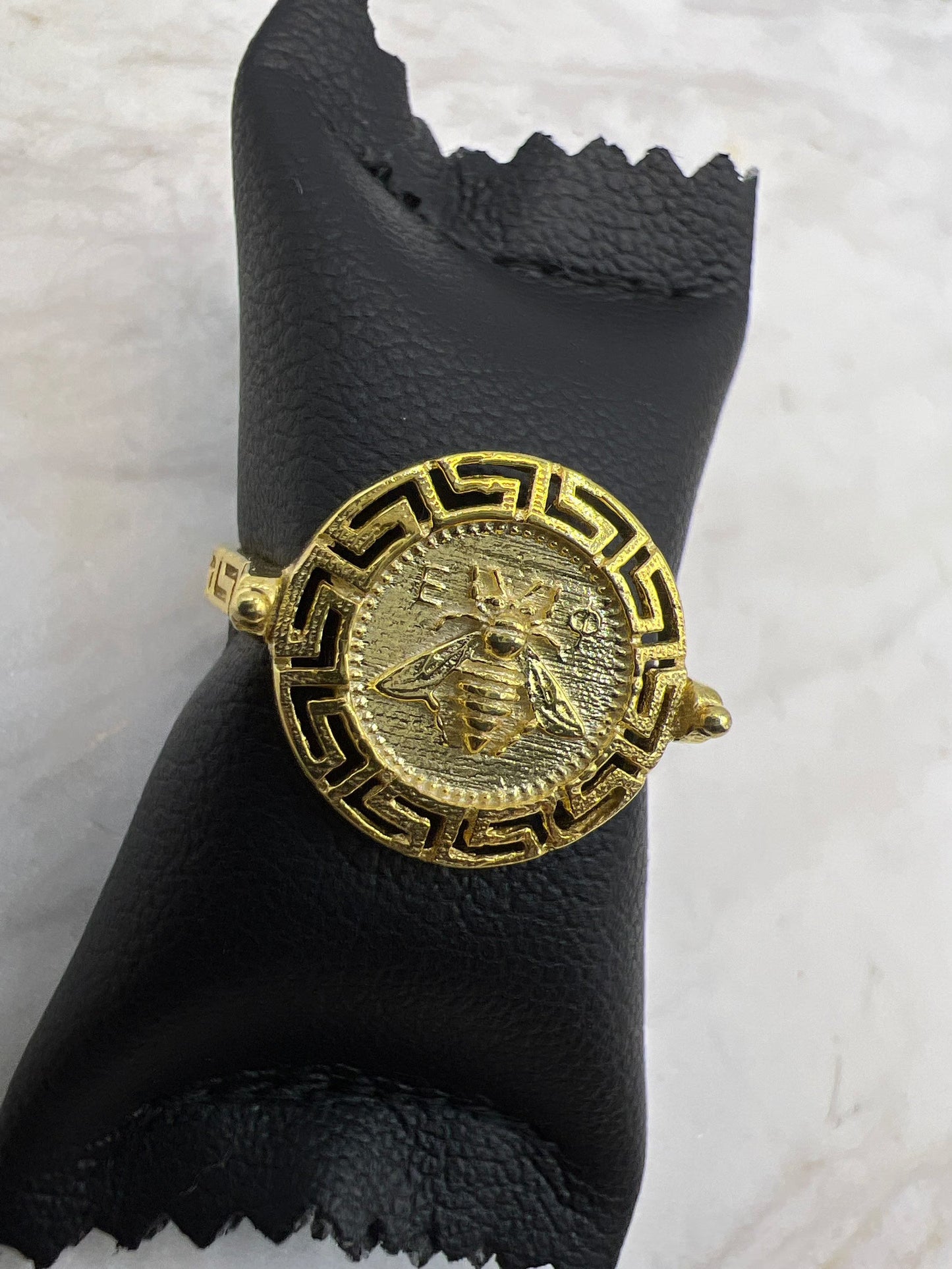 Artemis Goddess Ancient Greek Sacred Bee Greek key Meander Coin Ring