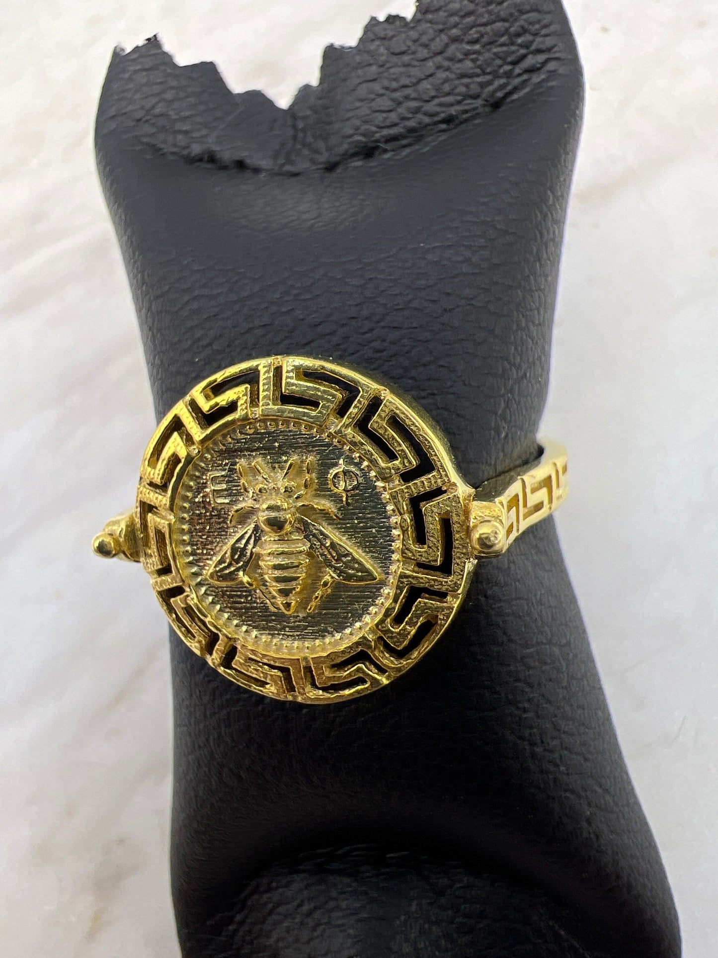 Artemis Goddess Ancient Greek Sacred Bee Greek key Meander Coin Ring