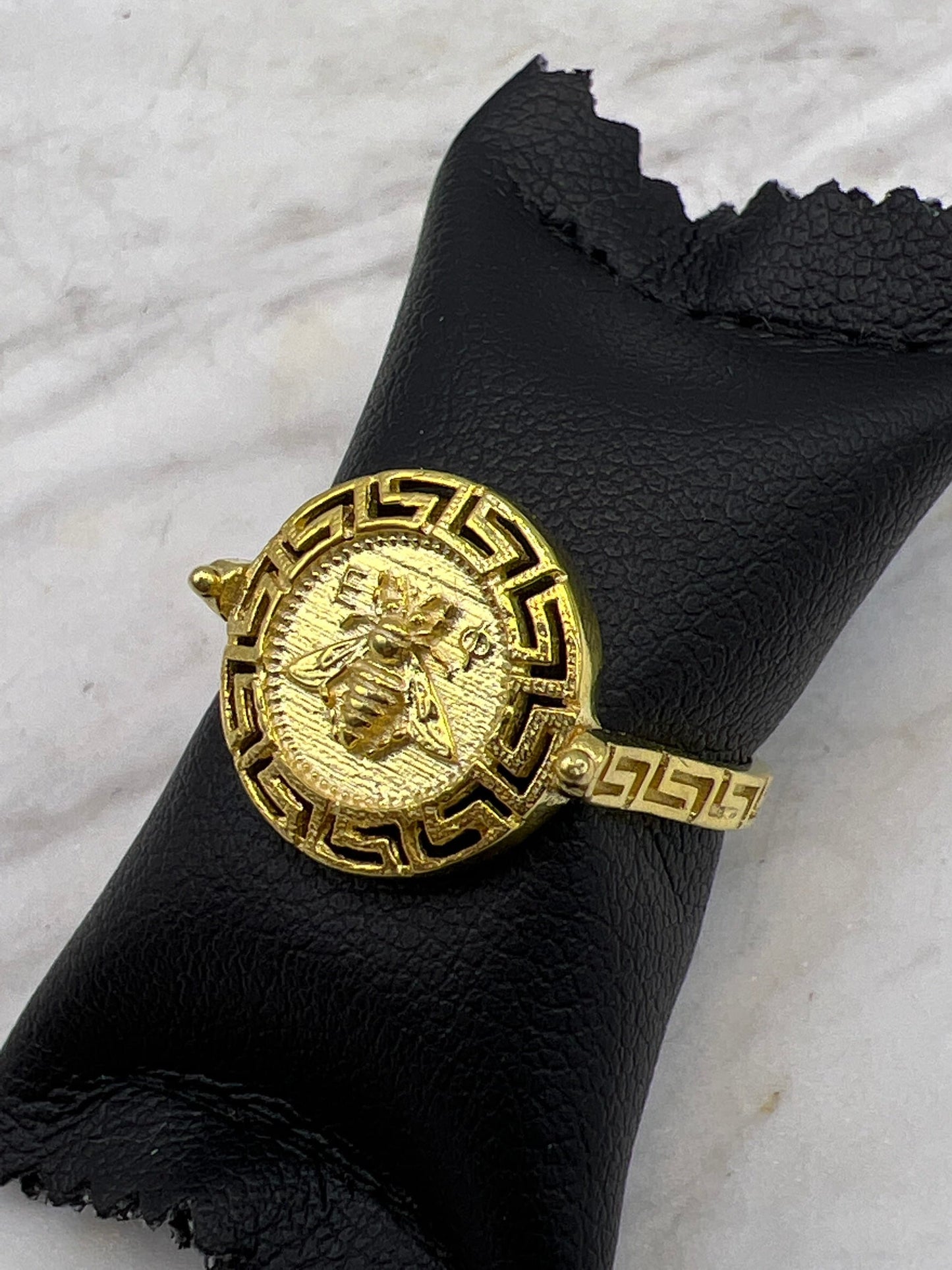 Artemis Goddess Ancient Greek Sacred Bee Greek key Meander Coin Ring