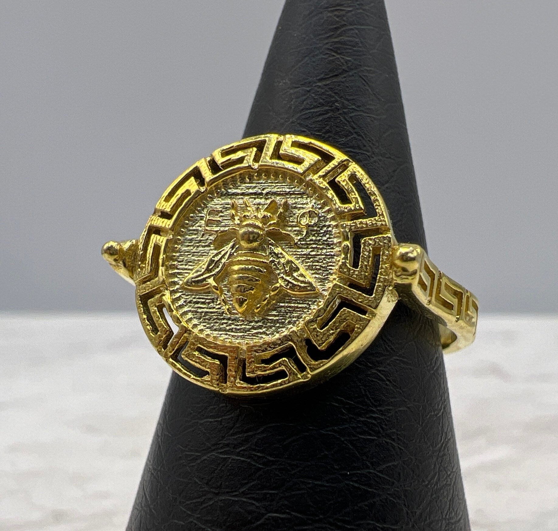 Artemis Bee Medallion Coin Ring Gold plated Sterling Silver