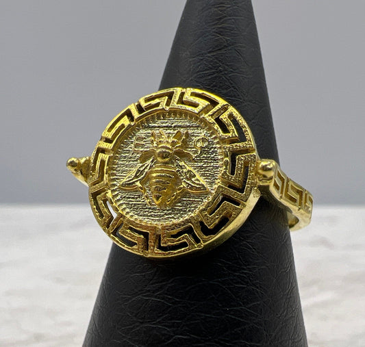 Artemis Bee Medallion Coin Ring Gold plated Sterling Silver