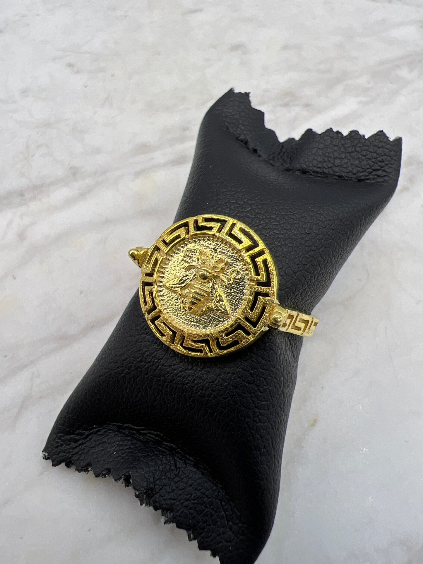 Artemis Goddess Ancient Greek Sacred Bee Greek key Meander Coin Ring