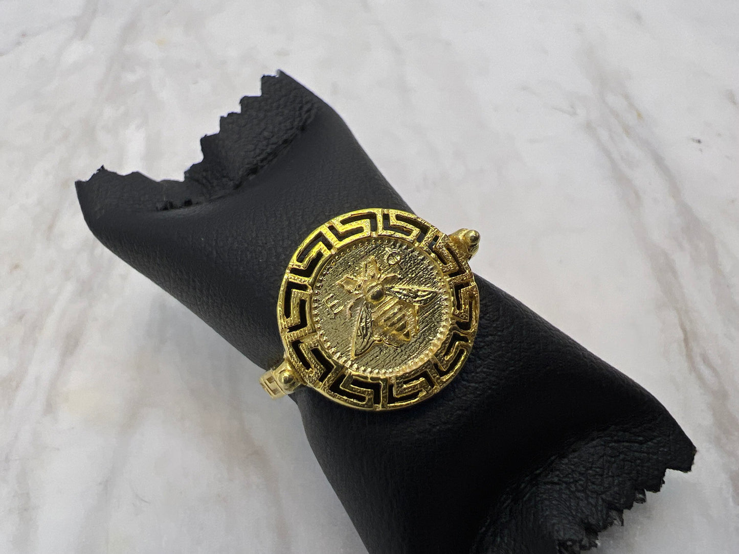 Artemis Goddess Ancient Greek Sacred Bee Greek key Meander Coin Ring