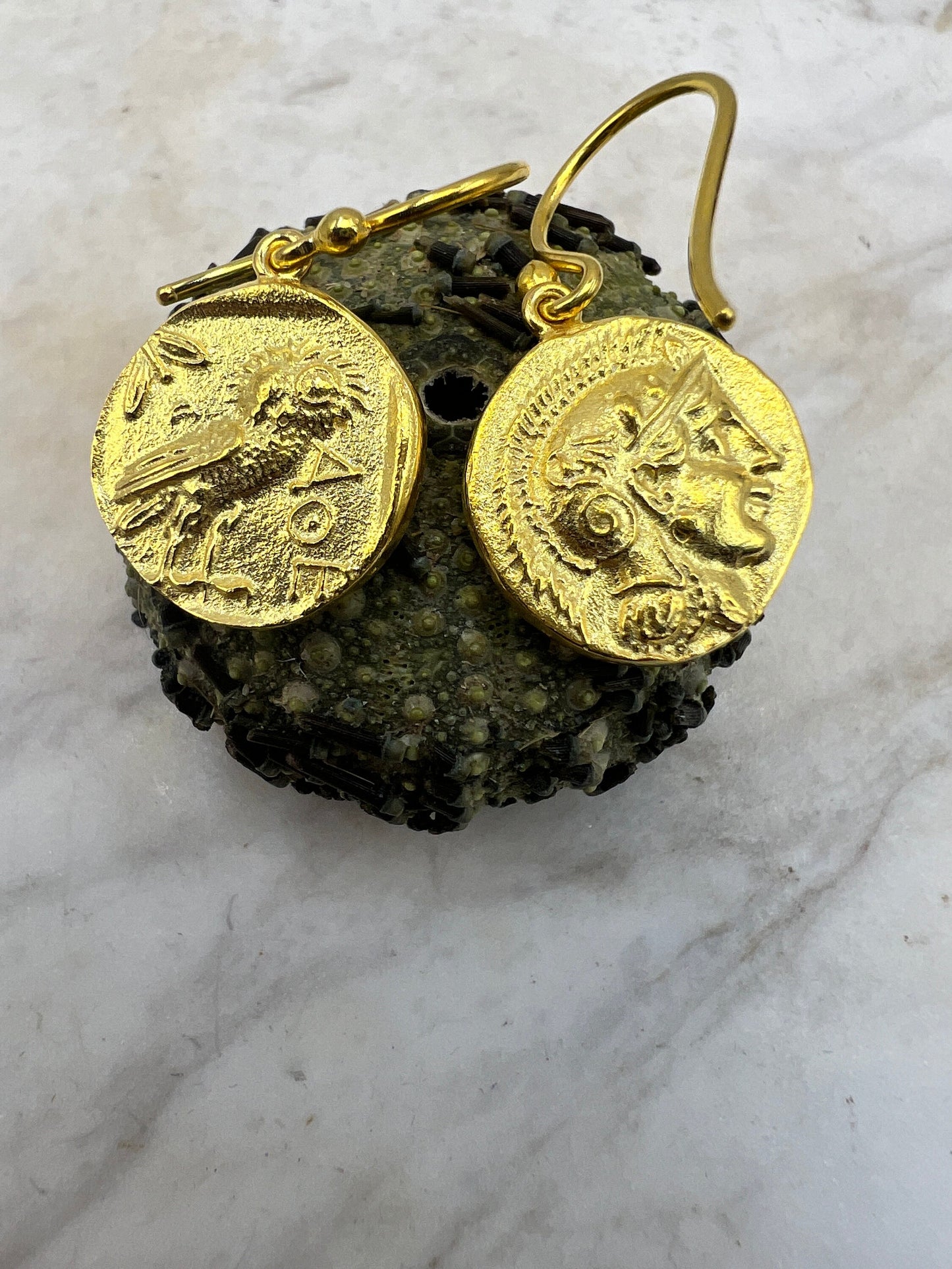 Owl of Athena Earrings Ancient Greek Coin Replica 925 Silver