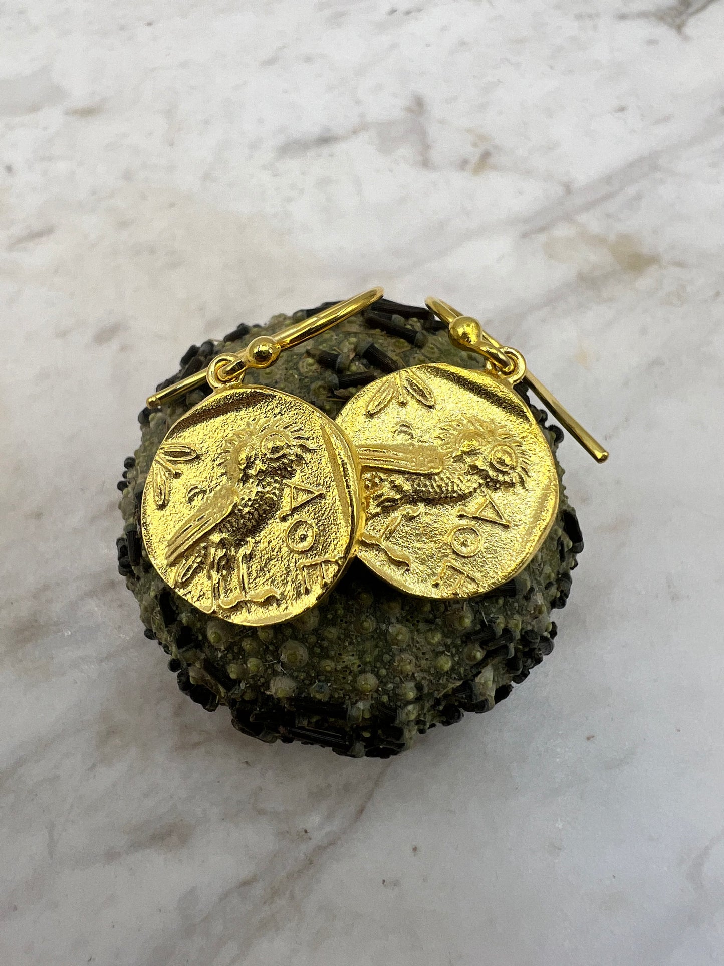 Owl of Athena Earrings Ancient Greek Coin Replica 925 Silver