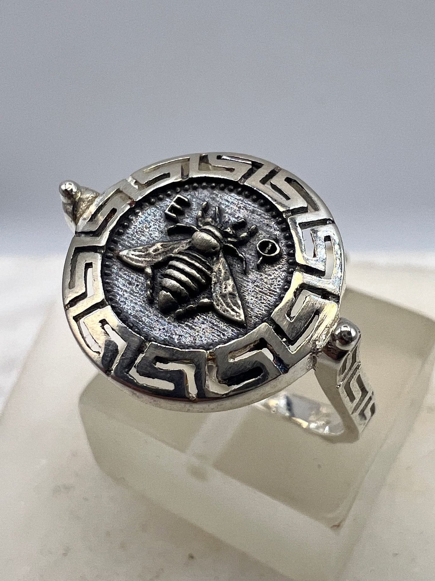 Artemis Goddess Ancient Greek Sacred Bee Greek key Meander Coin Ring