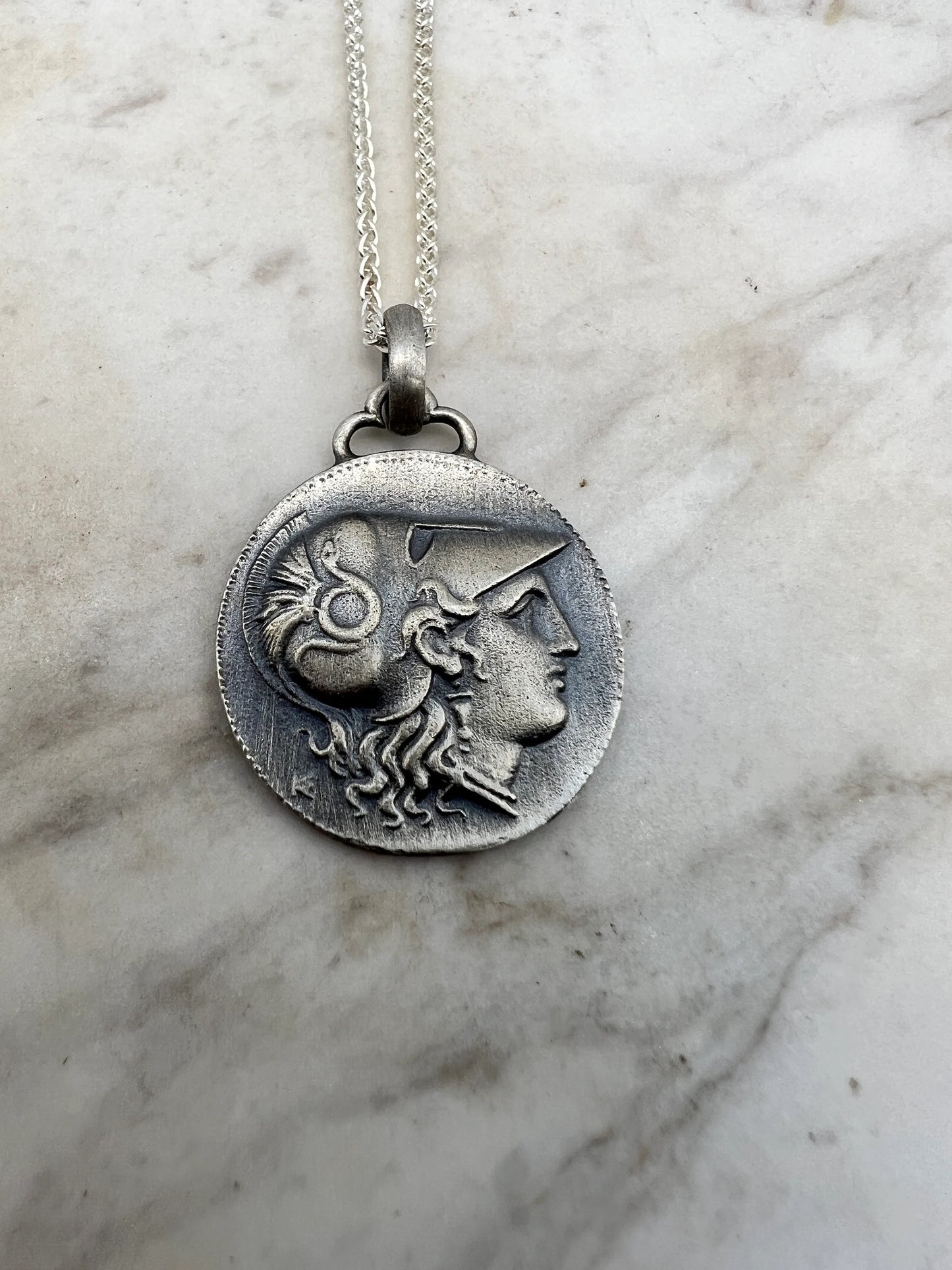 Athena Nike goddess Alexander the great Ancient Coin copy pendant sterling silver 22 mm
