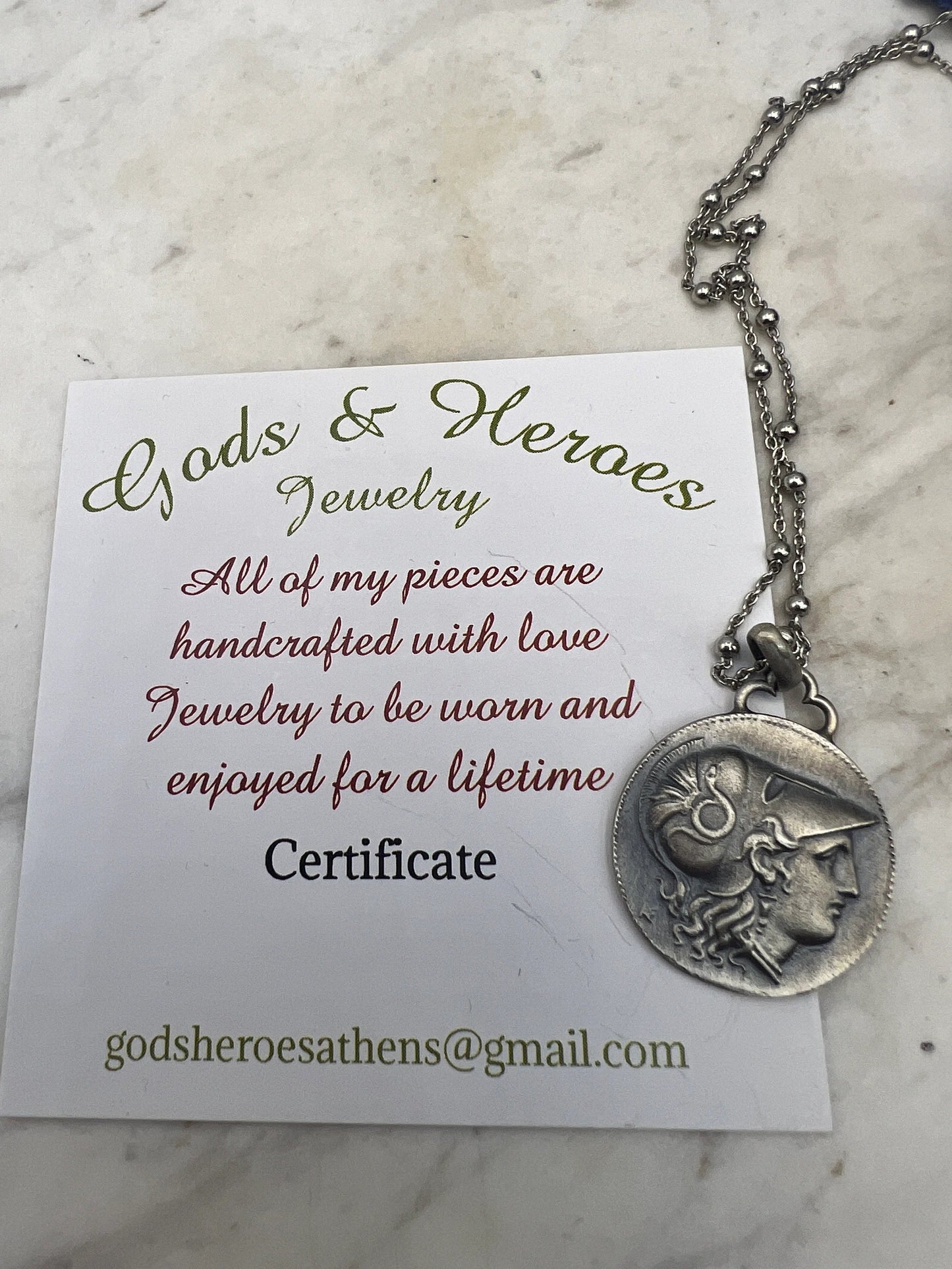 Athena Nike goddess Alexander the great Ancient Coin copy pendant sterling silver 22 mm
