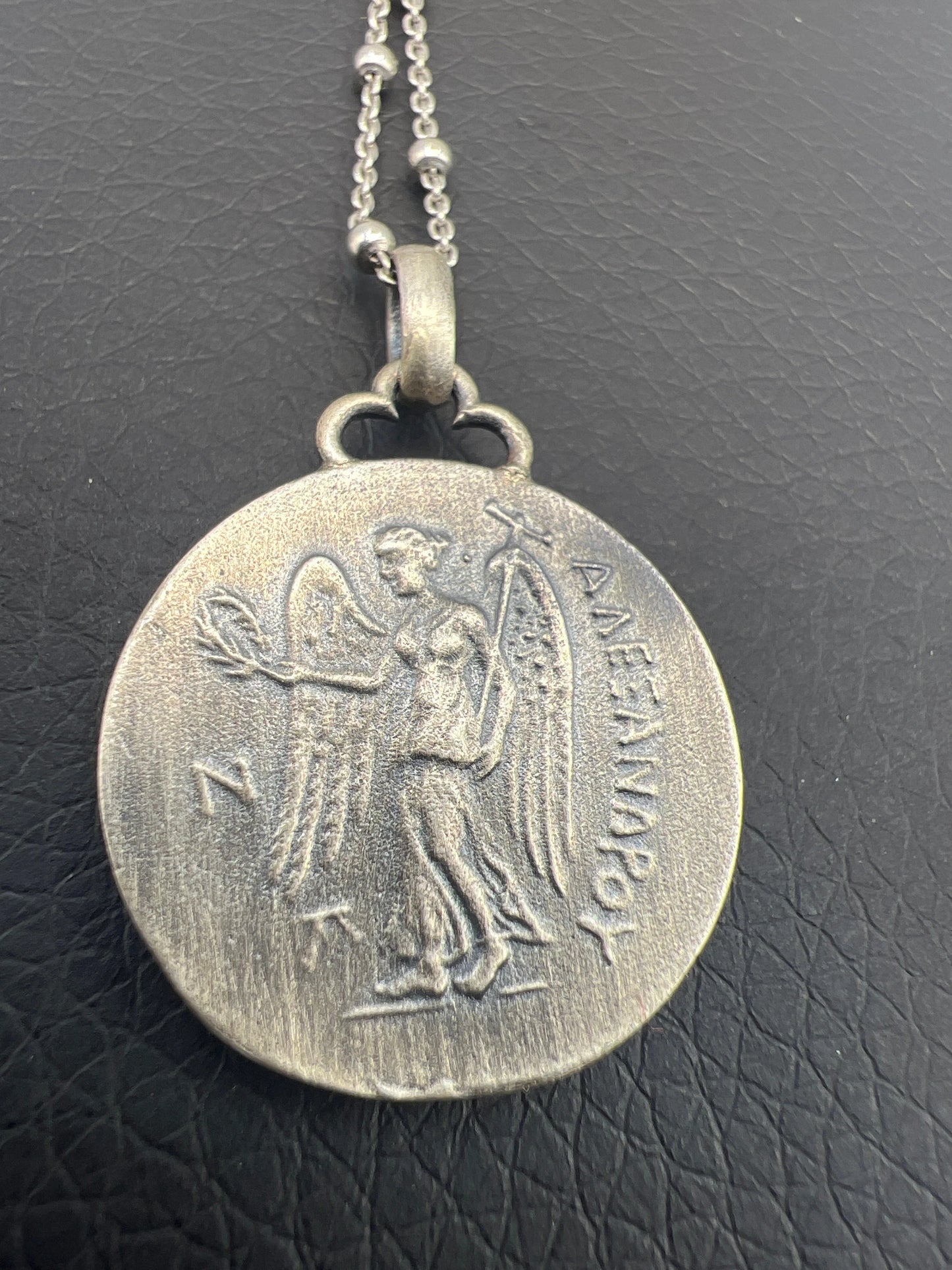 Athena Nike goddess Alexander the great Ancient Coin copy pendant sterling silver 22 mm