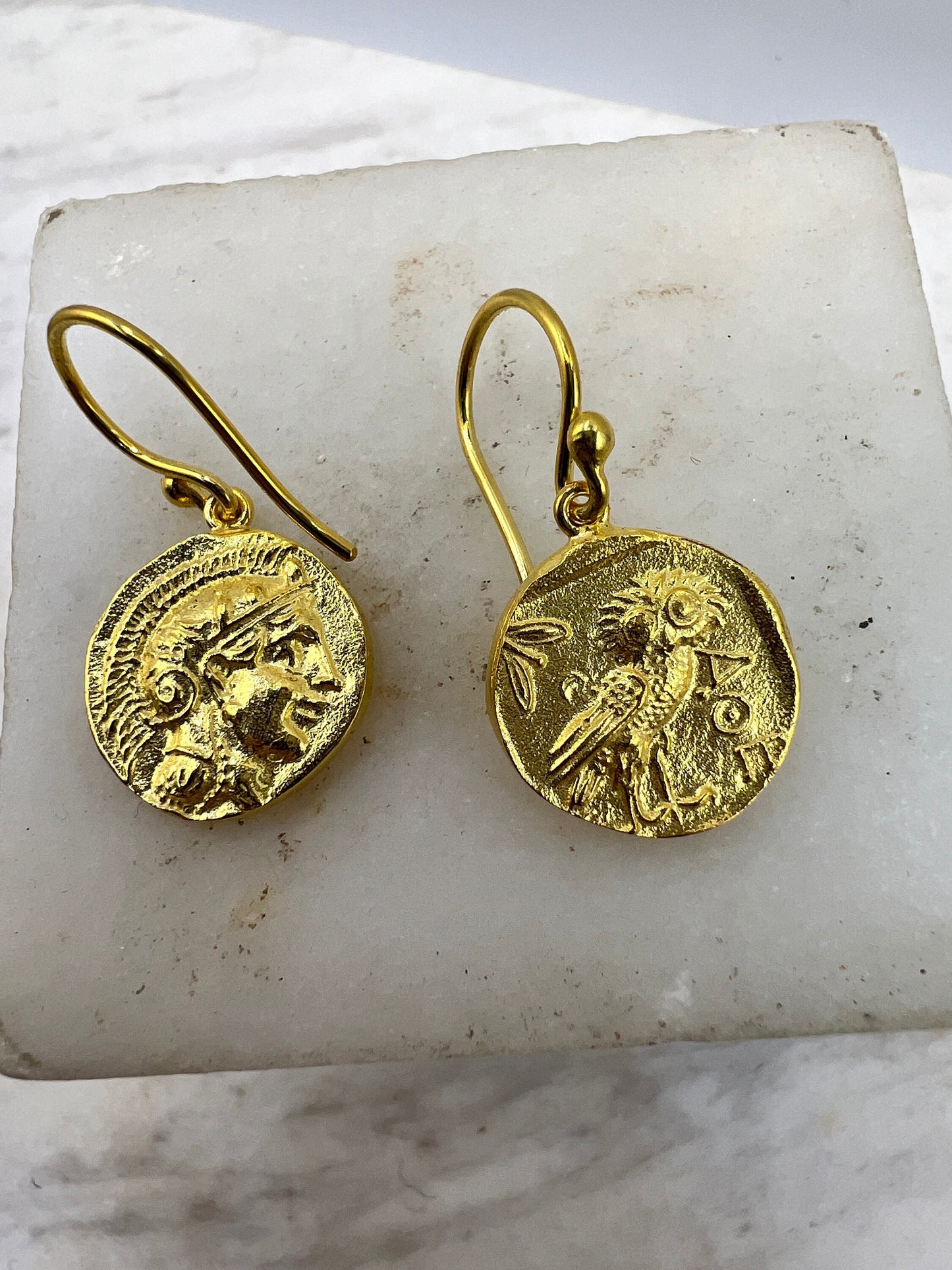 Owl of Athena Earrings Ancient Greek Coin Replica 925 Silver