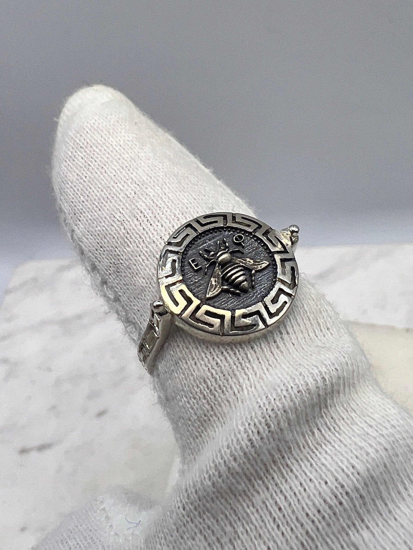 Artemis Goddess Ancient Greek Sacred Bee Greek key Meander Coin Ring