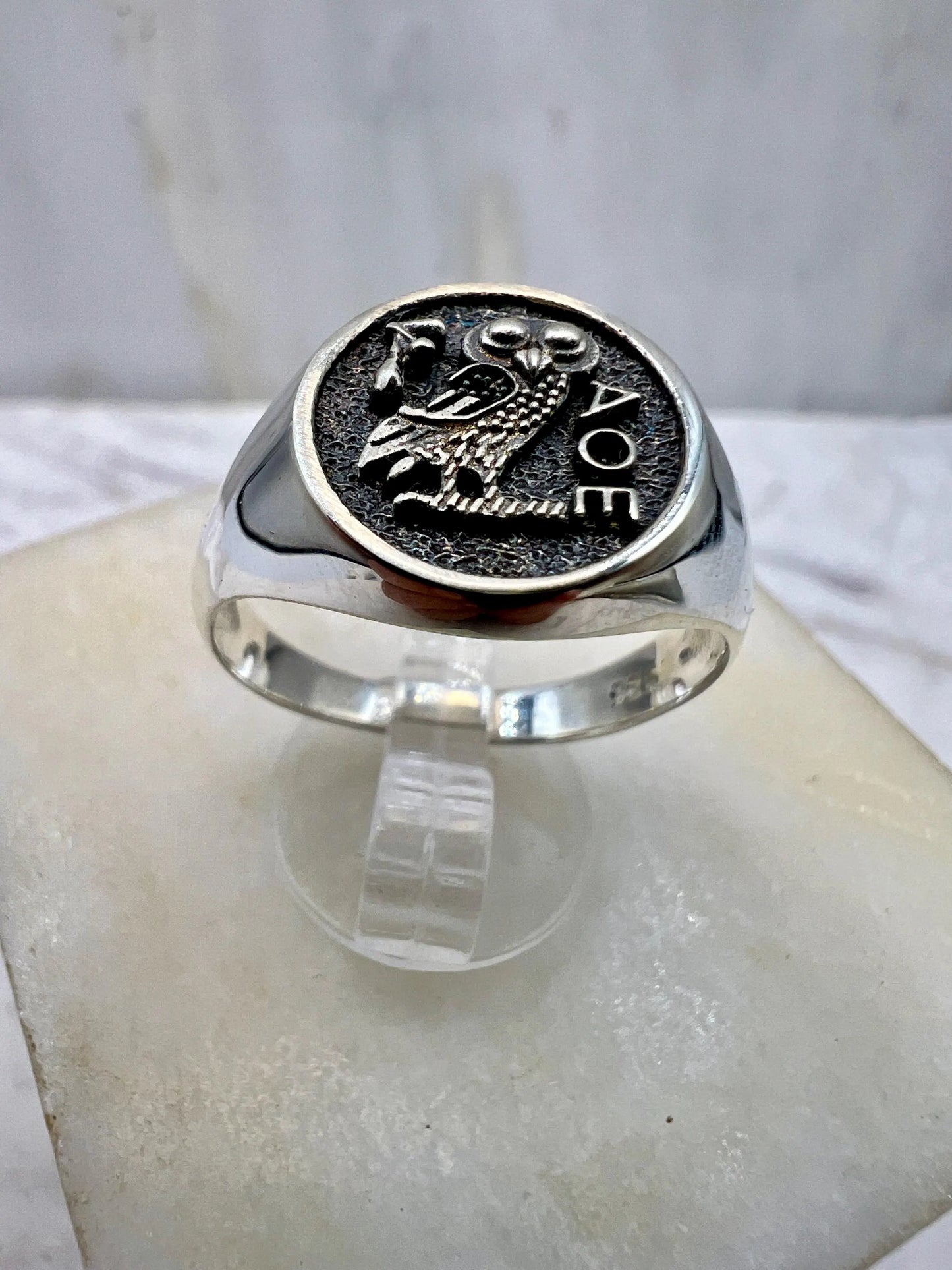 Athena owl Signet ring ancient Greek coin copy 925 Silver