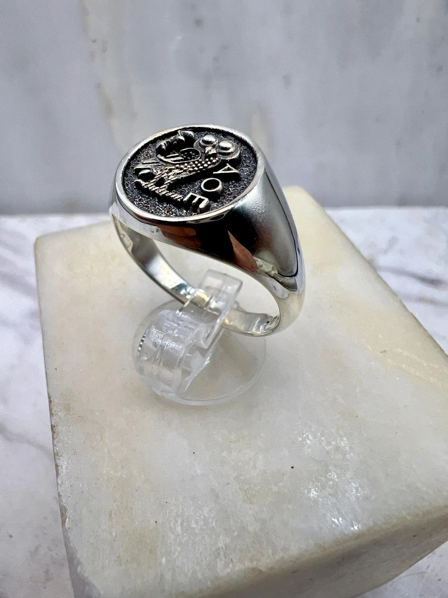 Athena owl Signet ring ancient Greek coin copy 925 Silver