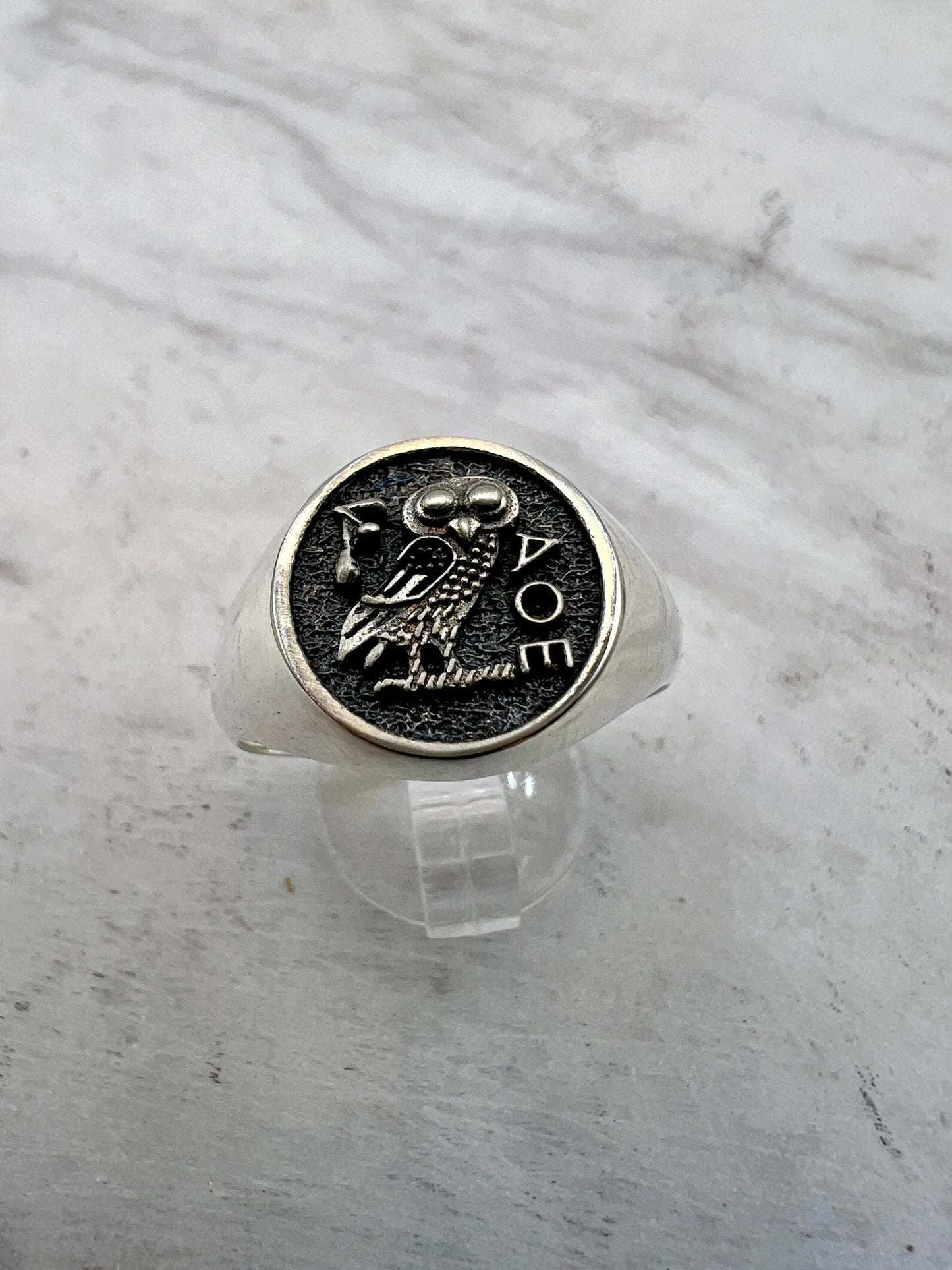 Athena owl Signet ring ancient Greek coin copy 925 Silver