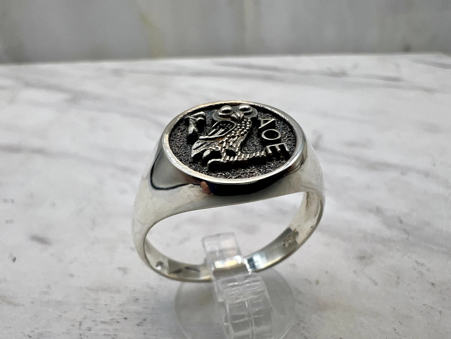 Athena owl Signet ring ancient Greek coin copy 925 Silver