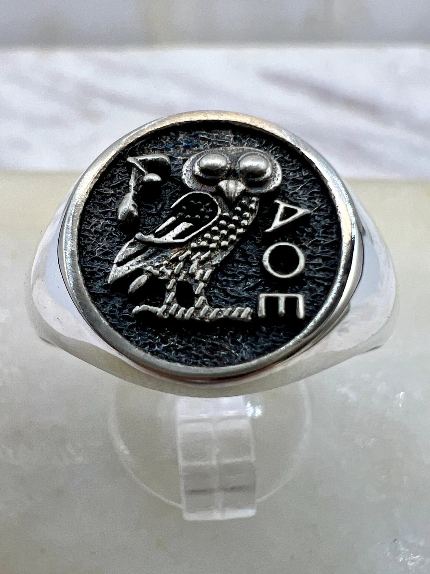 Athena owl Signet ring ancient Greek coin copy 925 Silver