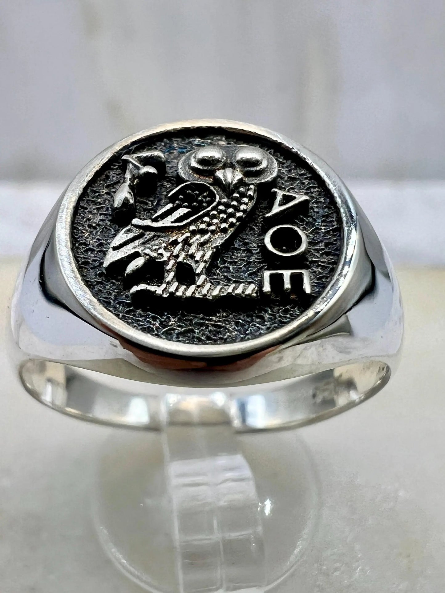 Athena owl Signet ring ancient Greek coin copy 925 Silver