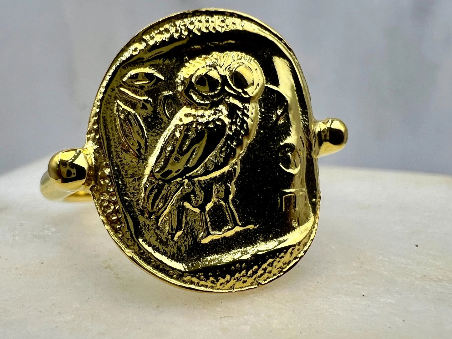 Hibou de la déesse Athéna pièce de monnaie bague en argent sterling 925