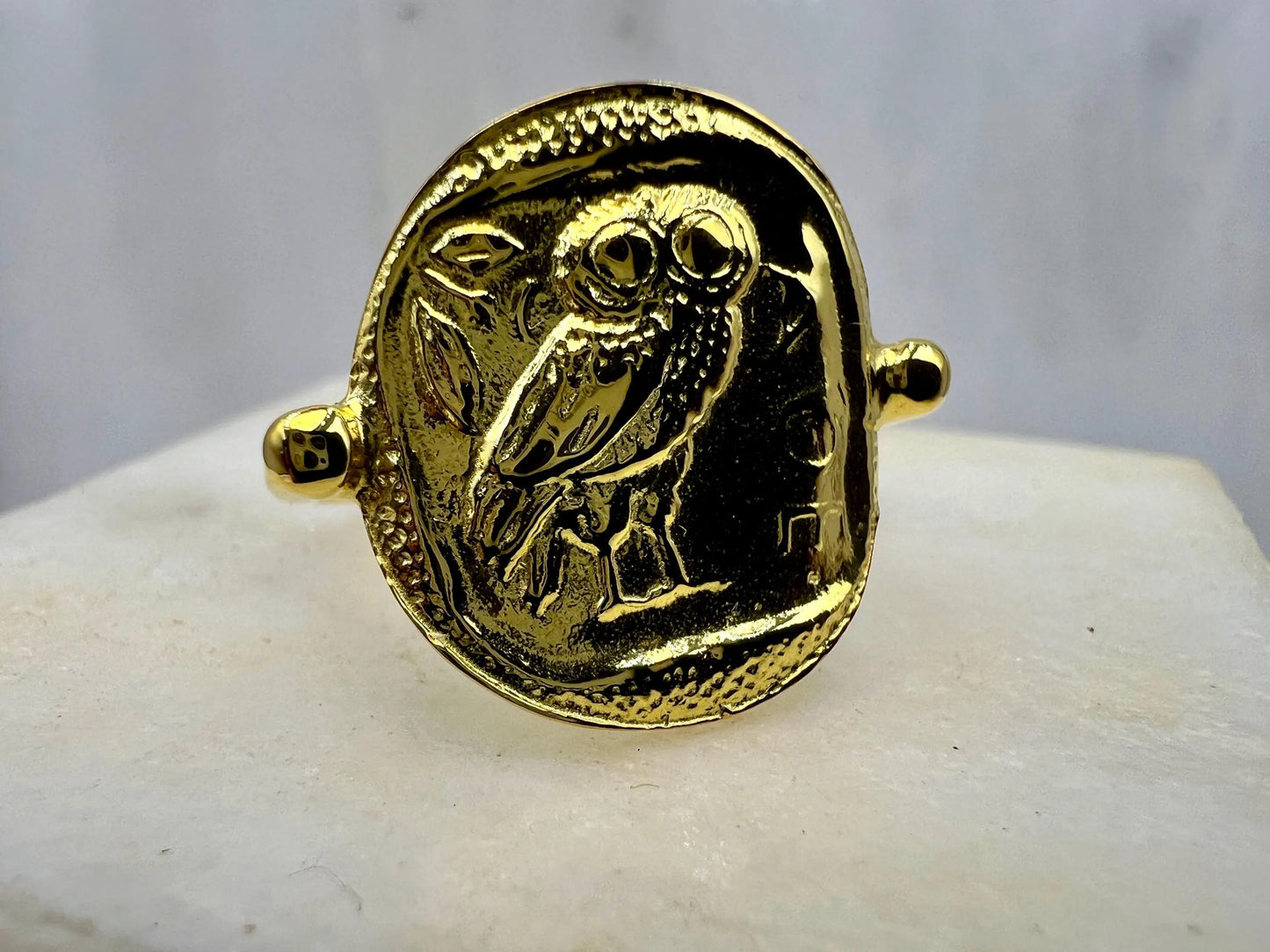 Hibou de la déesse Athéna pièce de monnaie bague en argent sterling 925