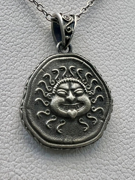 Medusa Gorgon protective ancient Greek coin pendant Sterling Silver