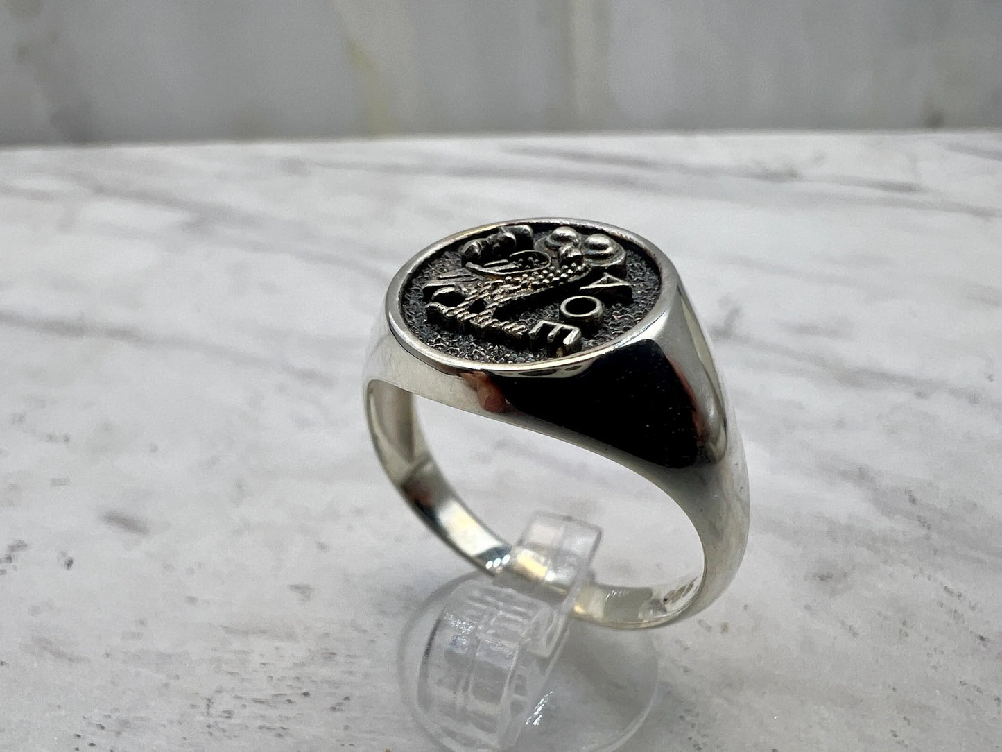 Athena owl Signet ring ancient Greek coin copy 925 Silver