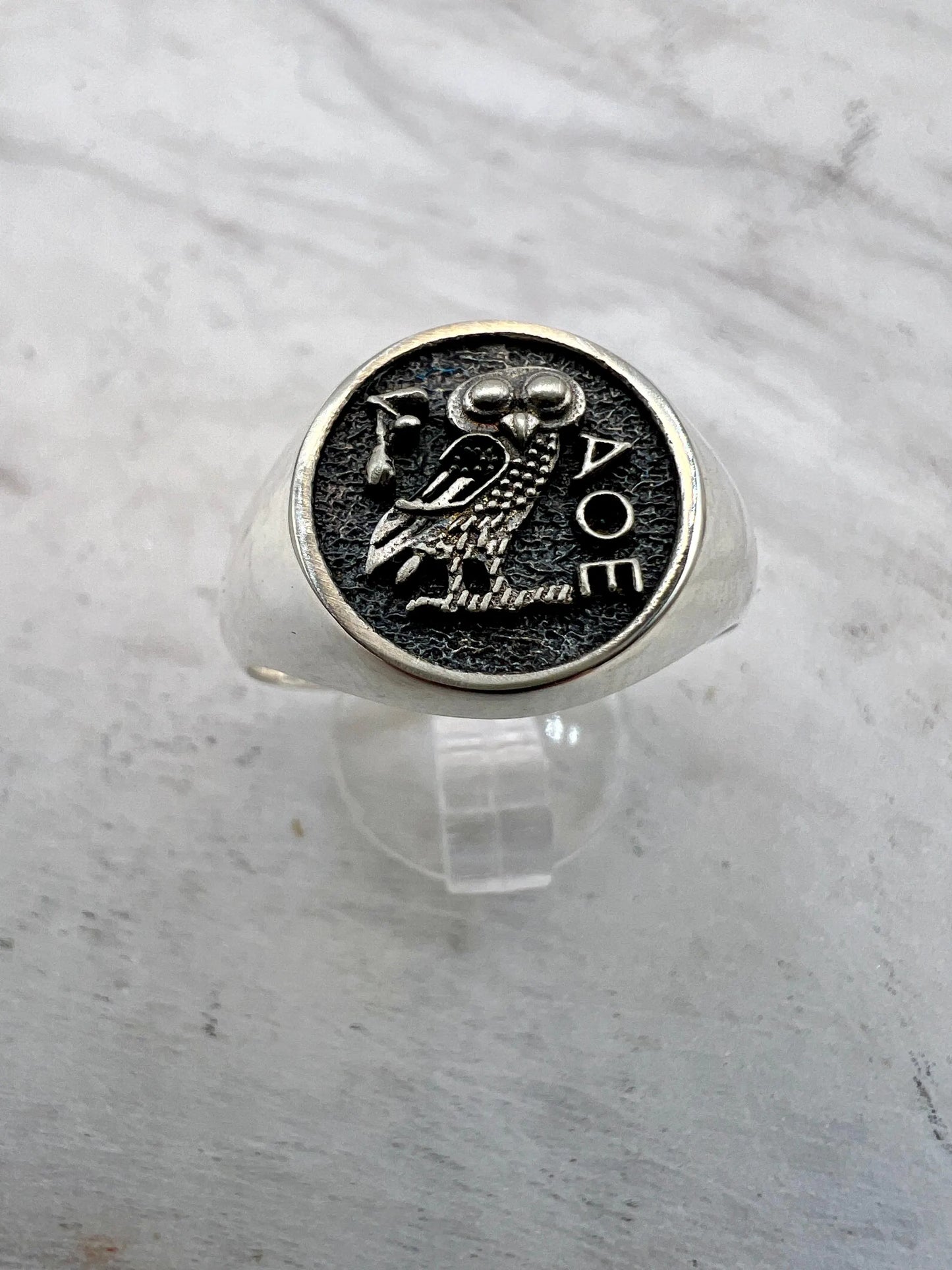Athena owl Signet ring ancient Greek coin copy 925 Silver