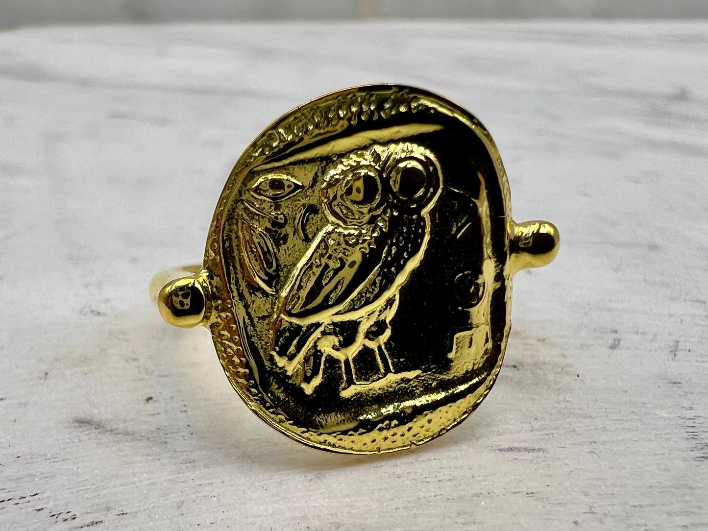 Hibou de la déesse Athéna pièce de monnaie bague en argent sterling 925