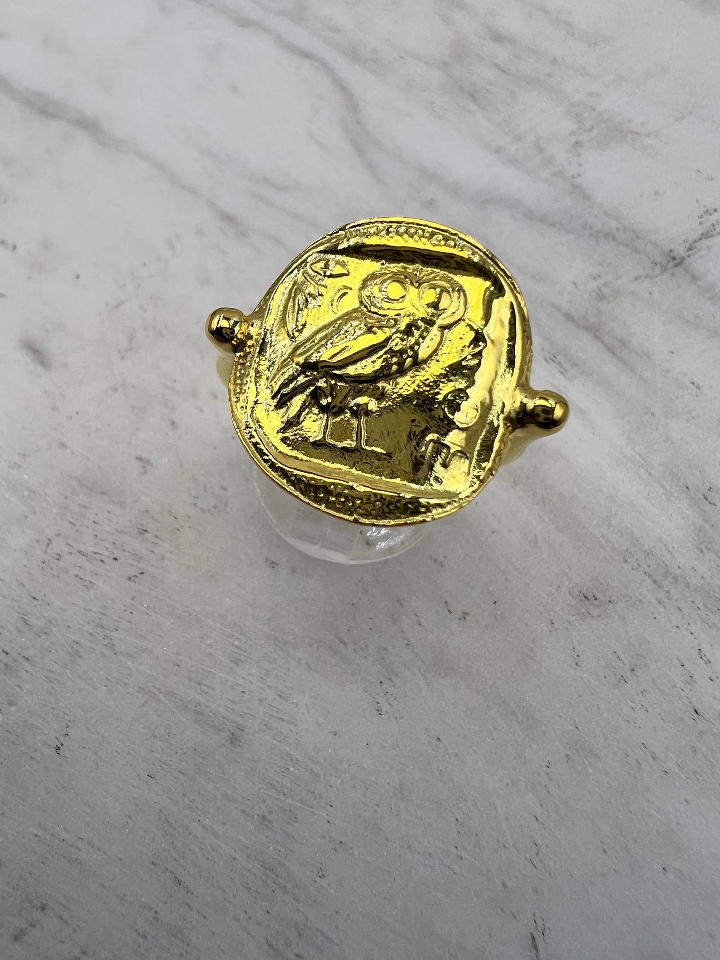Hibou de la déesse Athéna pièce de monnaie bague en argent sterling 925